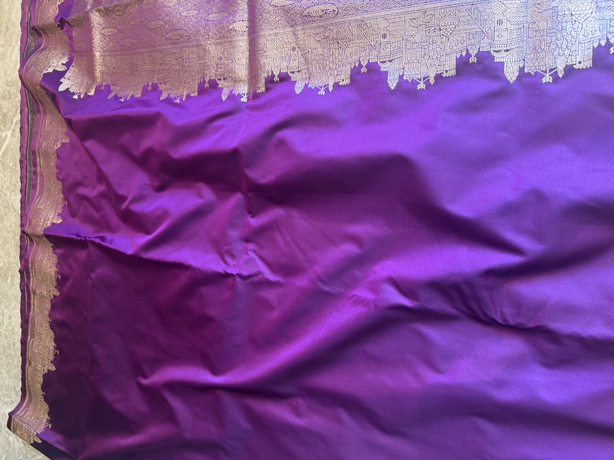 Purple Mushroo Silk Banarasi Saree — Kashi Assi Ghat — Banarasi, Mushroo Silk, Varanasi, Uttar Pradesh, view 15