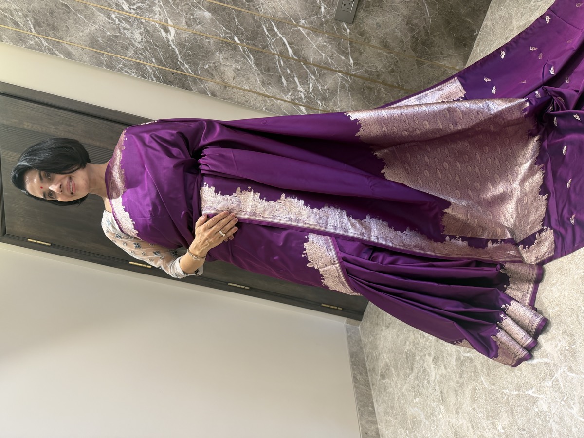 Purple Mushroo Silk Banarasi Saree — Kashi Assi Ghat — Banarasi, Mushroo Silk, Varanasi, Uttar Pradesh
