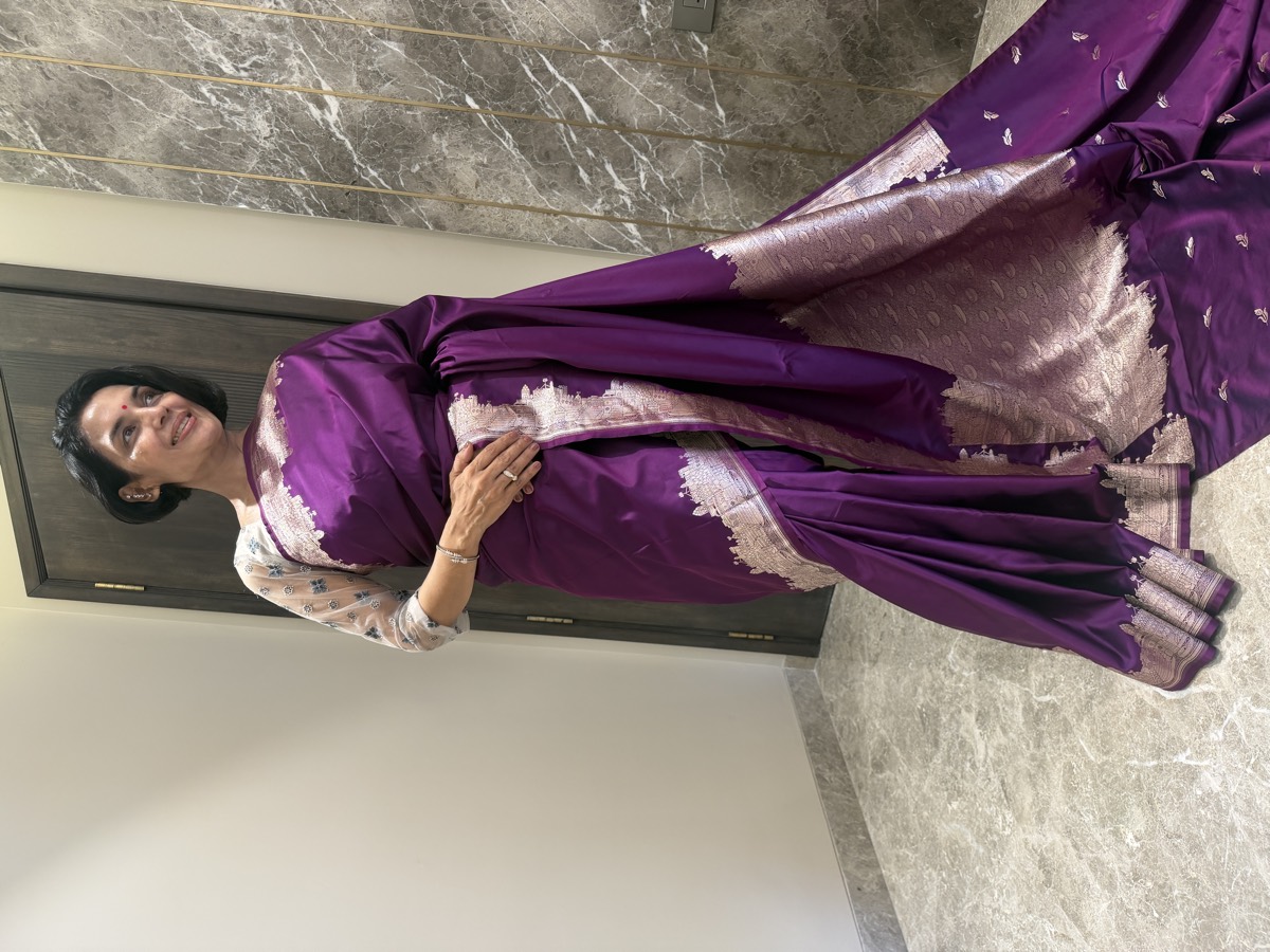 Purple Mushroo Silk Banarasi Saree — Kashi Assi Ghat — Banarasi, Mushroo Silk, Varanasi, Uttar Pradesh, view 2