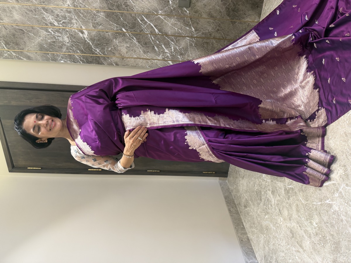 Purple Mushroo Silk Banarasi Saree — Kashi Assi Ghat — Banarasi, Mushroo Silk, Varanasi, Uttar Pradesh, view 3