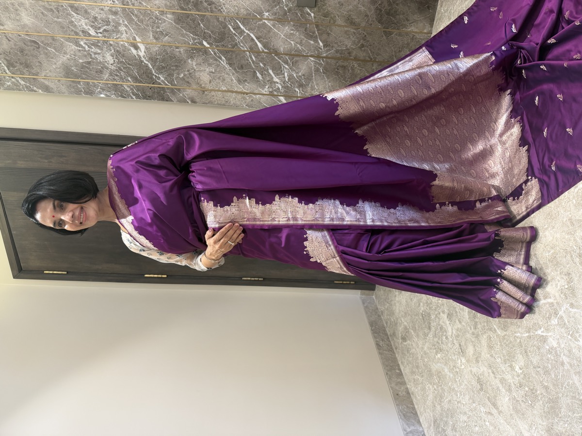 Purple Mushroo Silk Banarasi Saree — Kashi Assi Ghat — Banarasi, Mushroo Silk, Varanasi, Uttar Pradesh, view 4