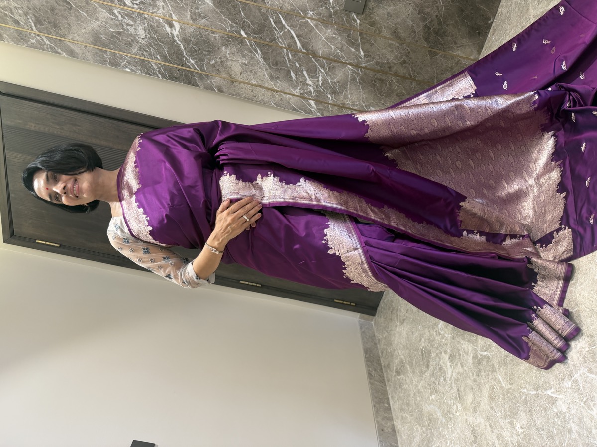 Purple Mushroo Silk Banarasi Saree — Kashi Assi Ghat — Banarasi, Mushroo Silk, Varanasi, Uttar Pradesh, view 5