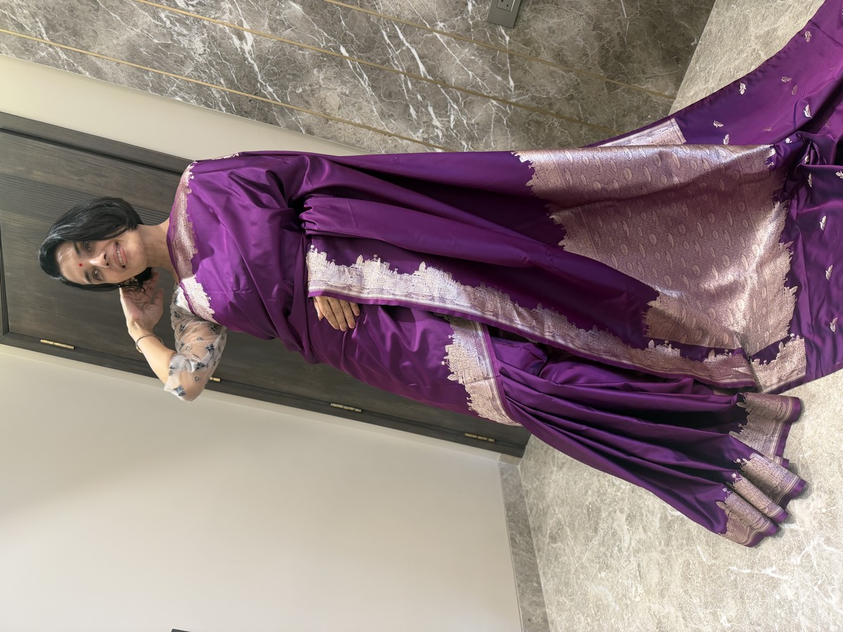 Purple Mushroo Silk Banarasi Saree — Kashi Assi Ghat — Banarasi, Mushroo Silk, Varanasi, Uttar Pradesh, view 6