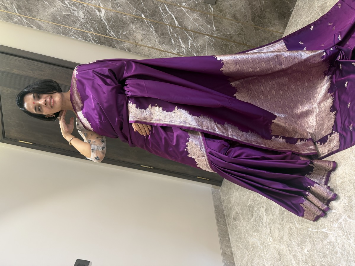 Purple Mushroo Silk Banarasi Saree — Kashi Assi Ghat — Banarasi, Mushroo Silk, Varanasi, Uttar Pradesh, view 7