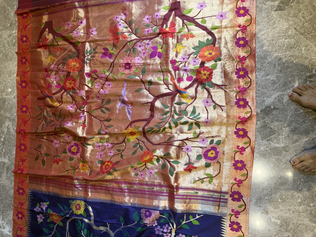 Royal Blue Silk Brocade Meenakari Jaal Paithani Saree — Paithani, Pure Silk, Yeola, Maharashtra, view 11