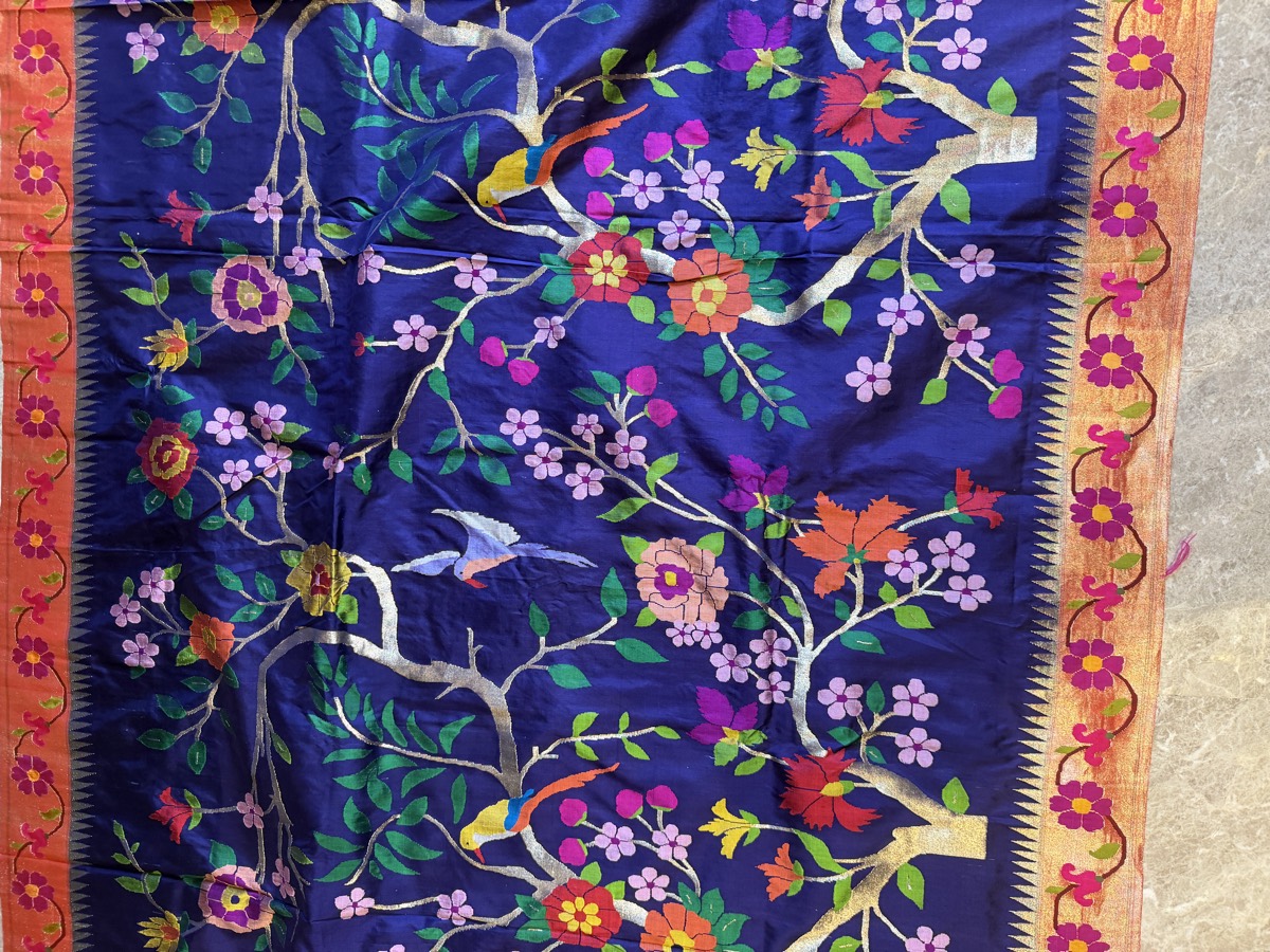 Royal Blue Silk Brocade Meenakari Jaal Paithani Saree — Paithani, Pure Silk, Yeola, Maharashtra, view 13