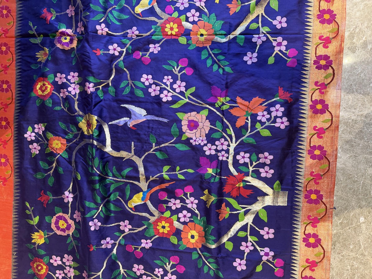 Royal Blue Silk Brocade Meenakari Jaal Paithani Saree — Paithani, Pure Silk, Yeola, Maharashtra, view 14