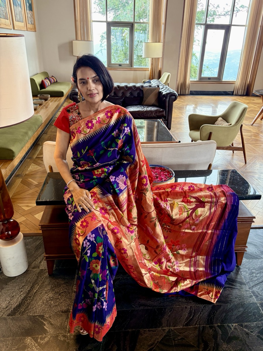 Royal Blue Silk Brocade Meenakari Jaal Paithani Saree — Paithani, Pure Silk, Yeola, Maharashtra, view 3
