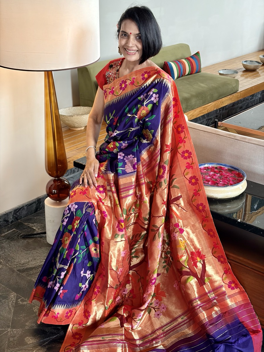 Royal Blue Silk Brocade Meenakari Jaal Paithani Saree — Paithani, Pure Silk, Yeola, Maharashtra