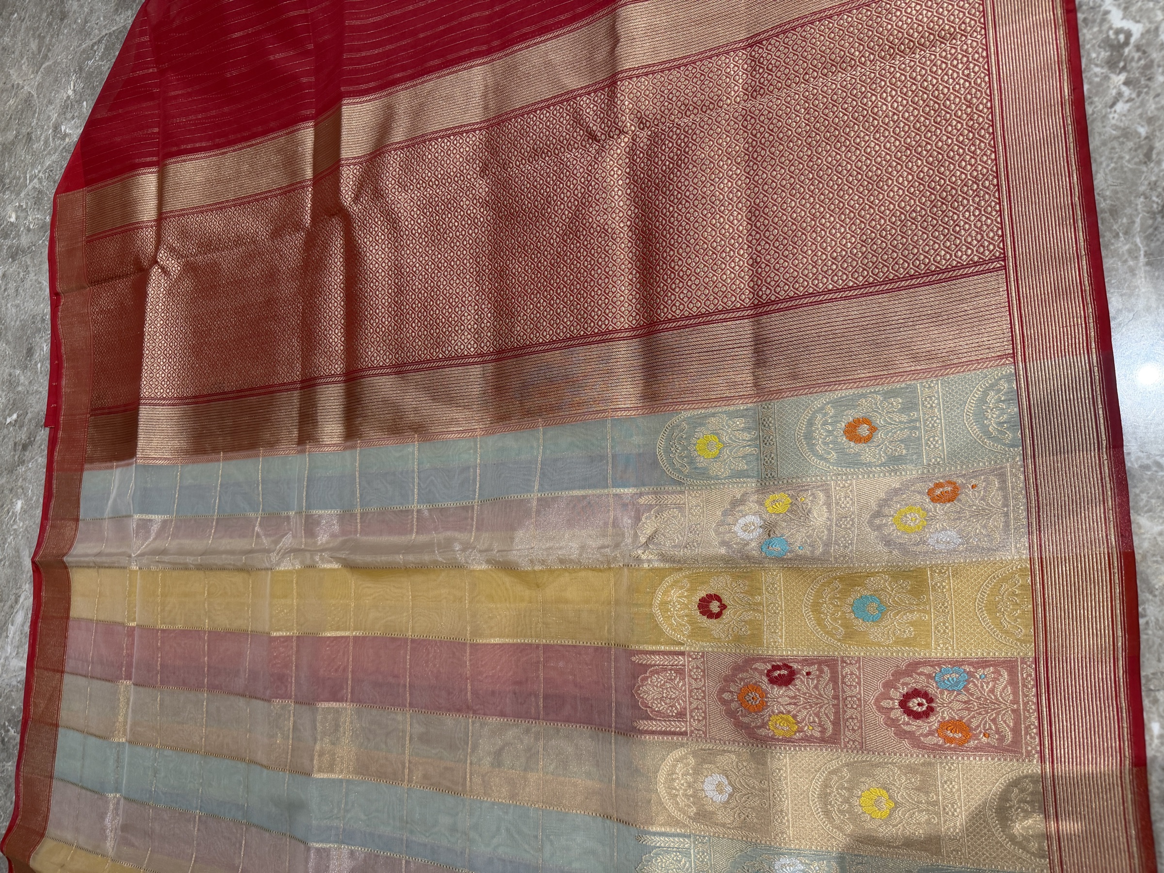 Kora Silk Tissue Pastel Rangkaat Banarasi with Kaduwa Meenakari Zari — Banarasi, Kora Silk Tissue, Varanasi, Uttar Pradesh, view 9