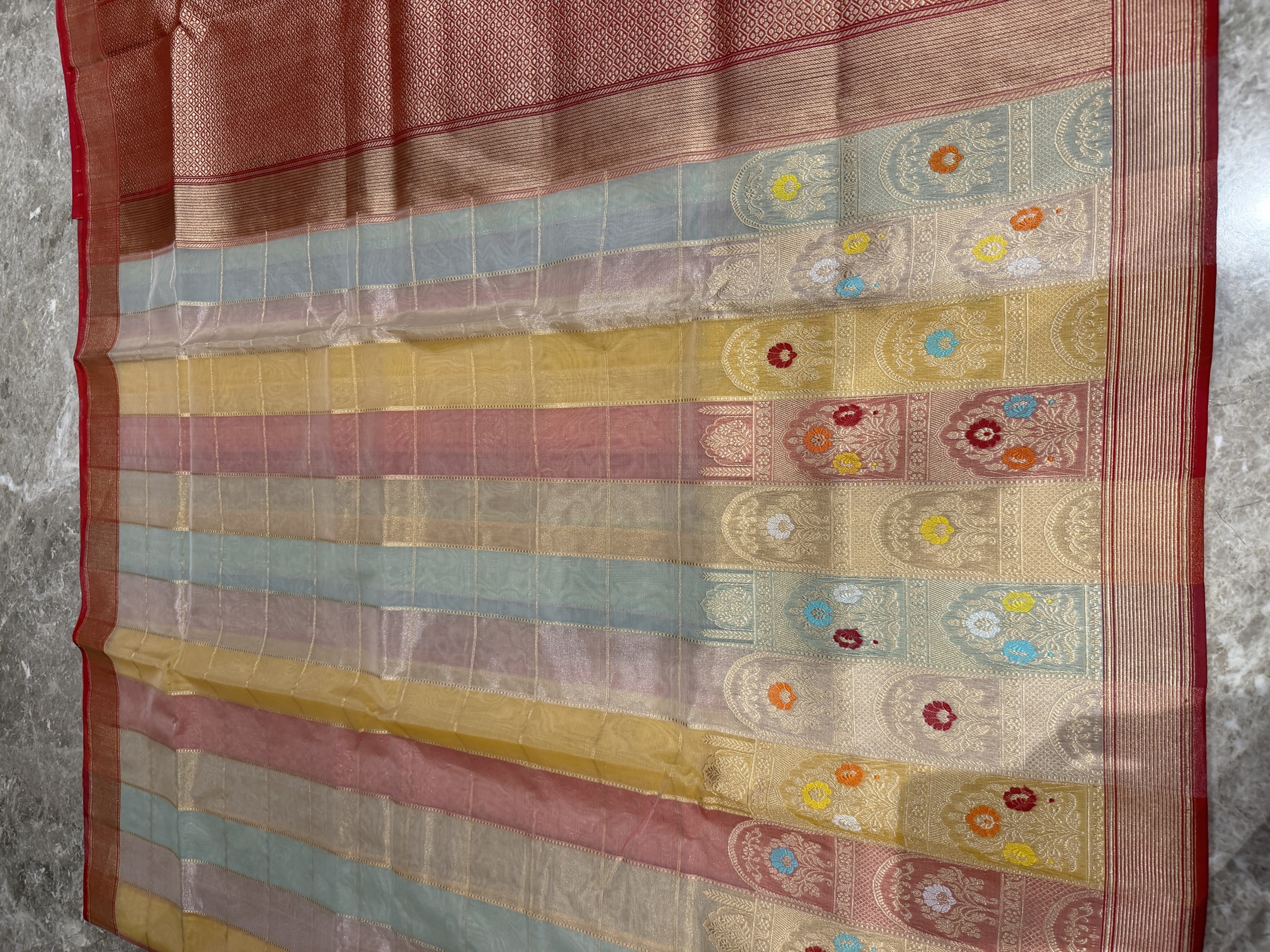 Kora Silk Tissue Pastel Rangkaat Banarasi with Kaduwa Meenakari Zari — Banarasi, Kora Silk Tissue, Varanasi, Uttar Pradesh, view 10