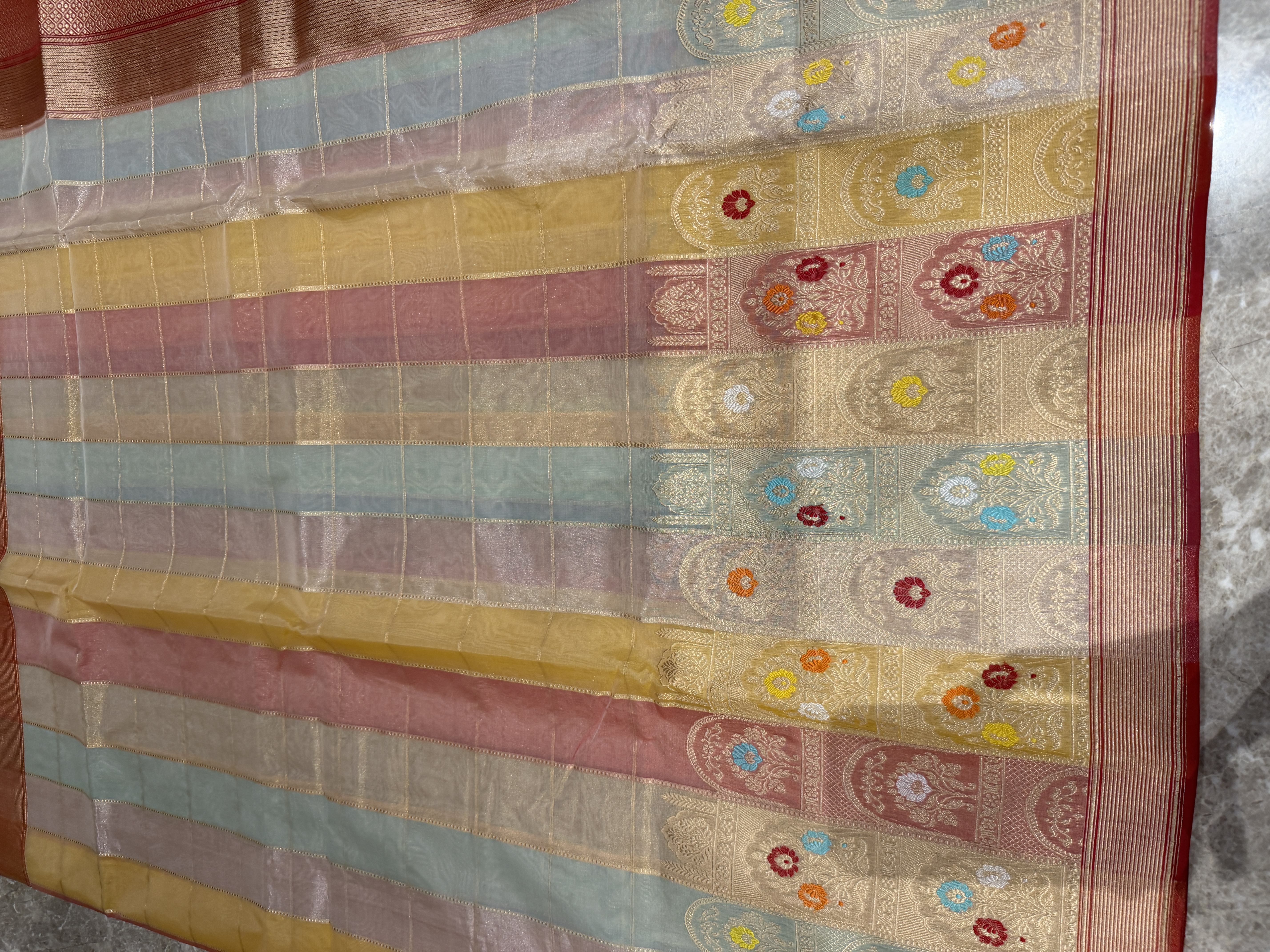 Kora Silk Tissue Pastel Rangkaat Banarasi with Kaduwa Meenakari Zari — Banarasi, Kora Silk Tissue, Varanasi, Uttar Pradesh, view 11