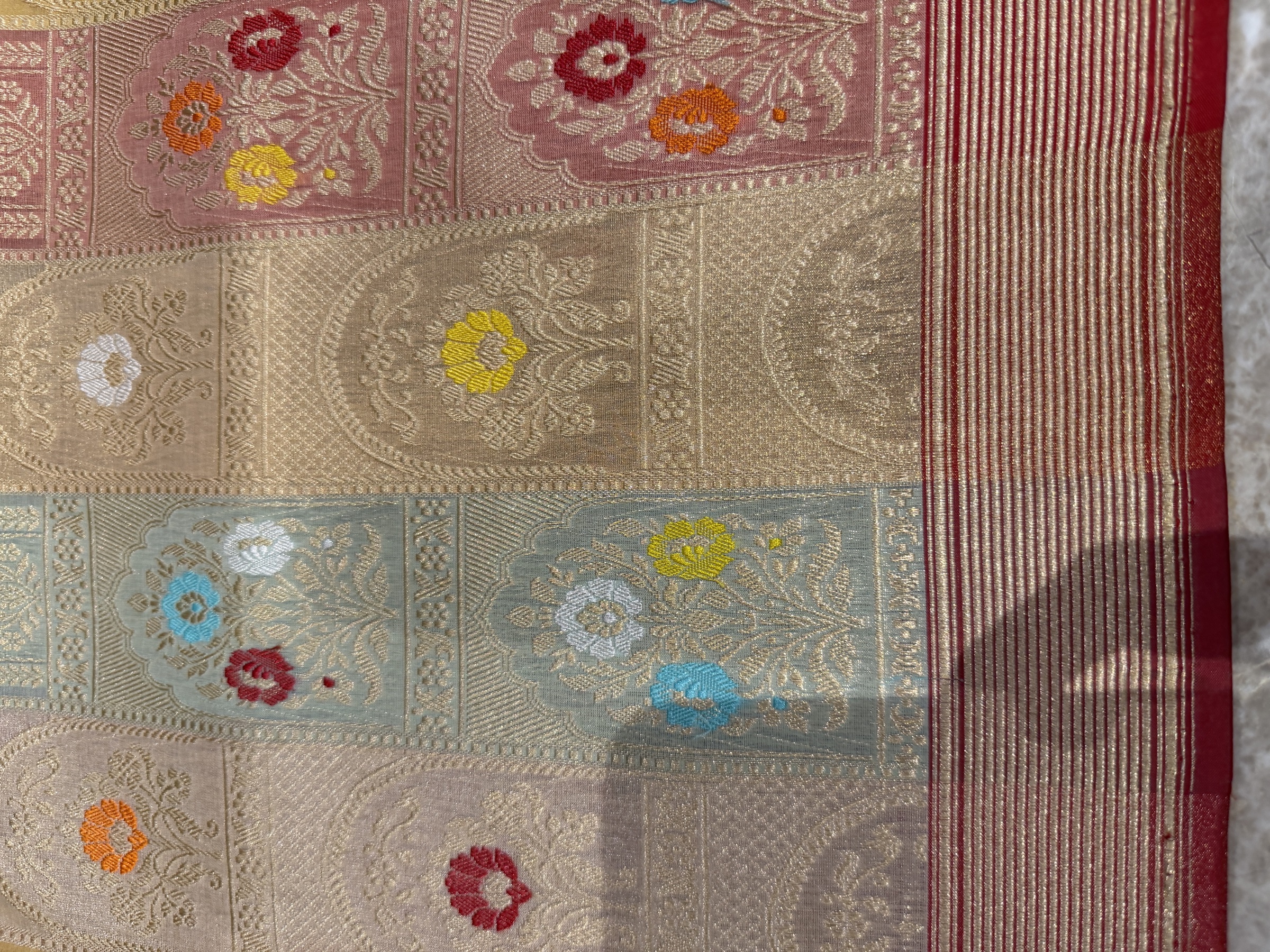 Kora Silk Tissue Pastel Rangkaat Banarasi with Kaduwa Meenakari Zari — Banarasi, Kora Silk Tissue, Varanasi, Uttar Pradesh, view 13