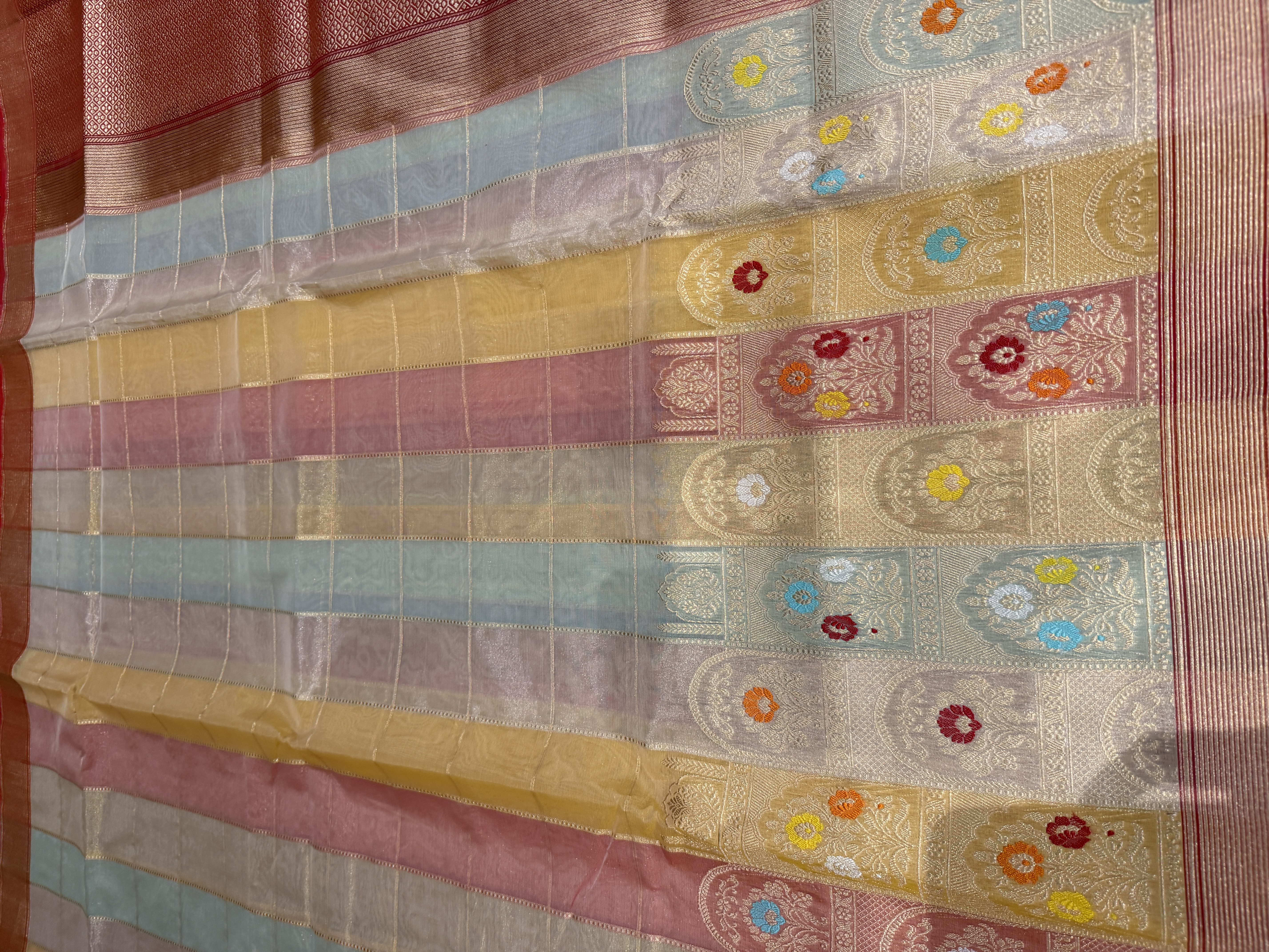 Kora Silk Tissue Pastel Rangkaat Banarasi with Kaduwa Meenakari Zari — Banarasi, Kora Silk Tissue, Varanasi, Uttar Pradesh, view 14