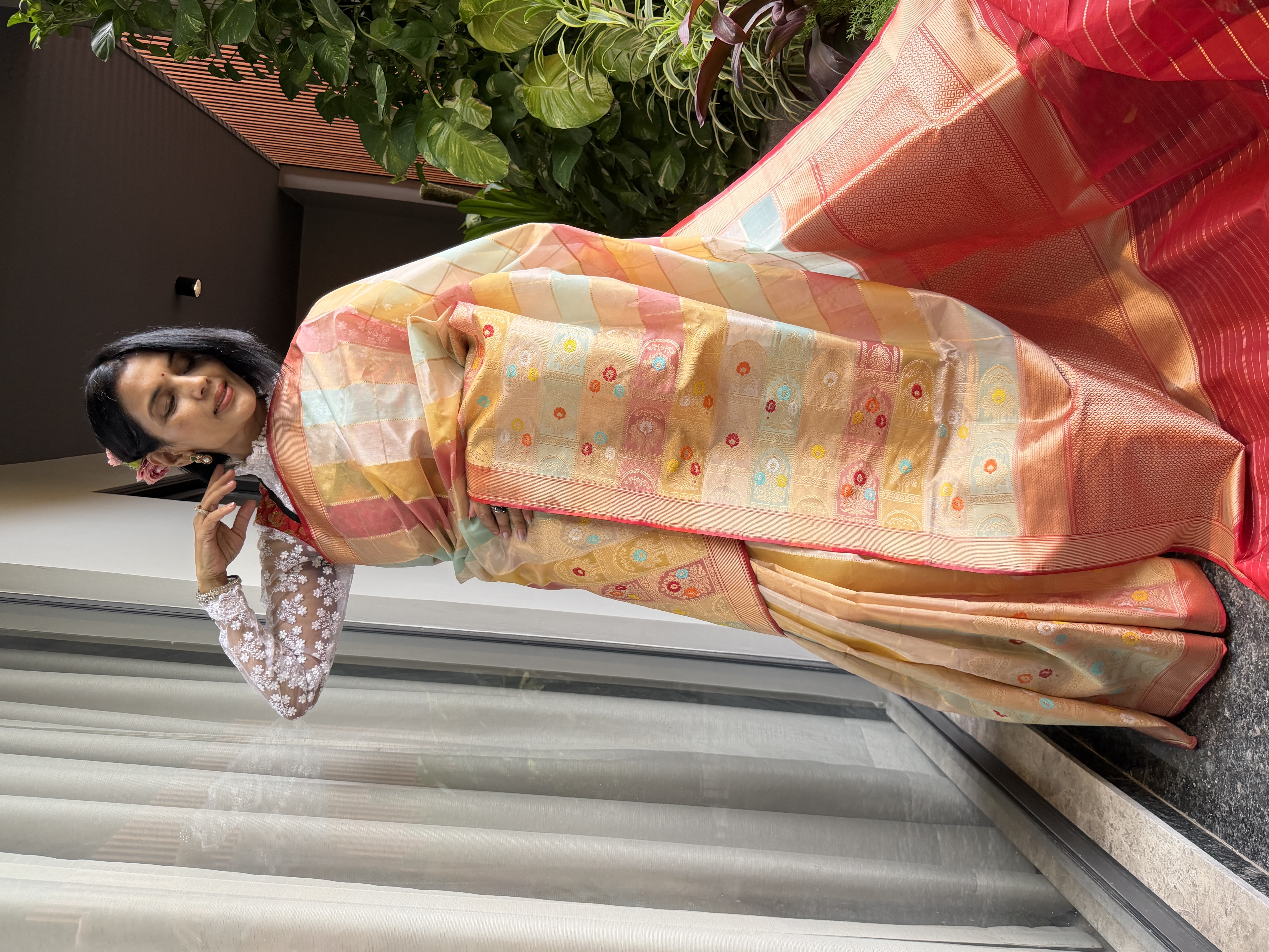 Kora Silk Tissue Pastel Rangkaat Banarasi with Kaduwa Meenakari Zari — Banarasi, Kora Silk Tissue, Varanasi, Uttar Pradesh, view 3