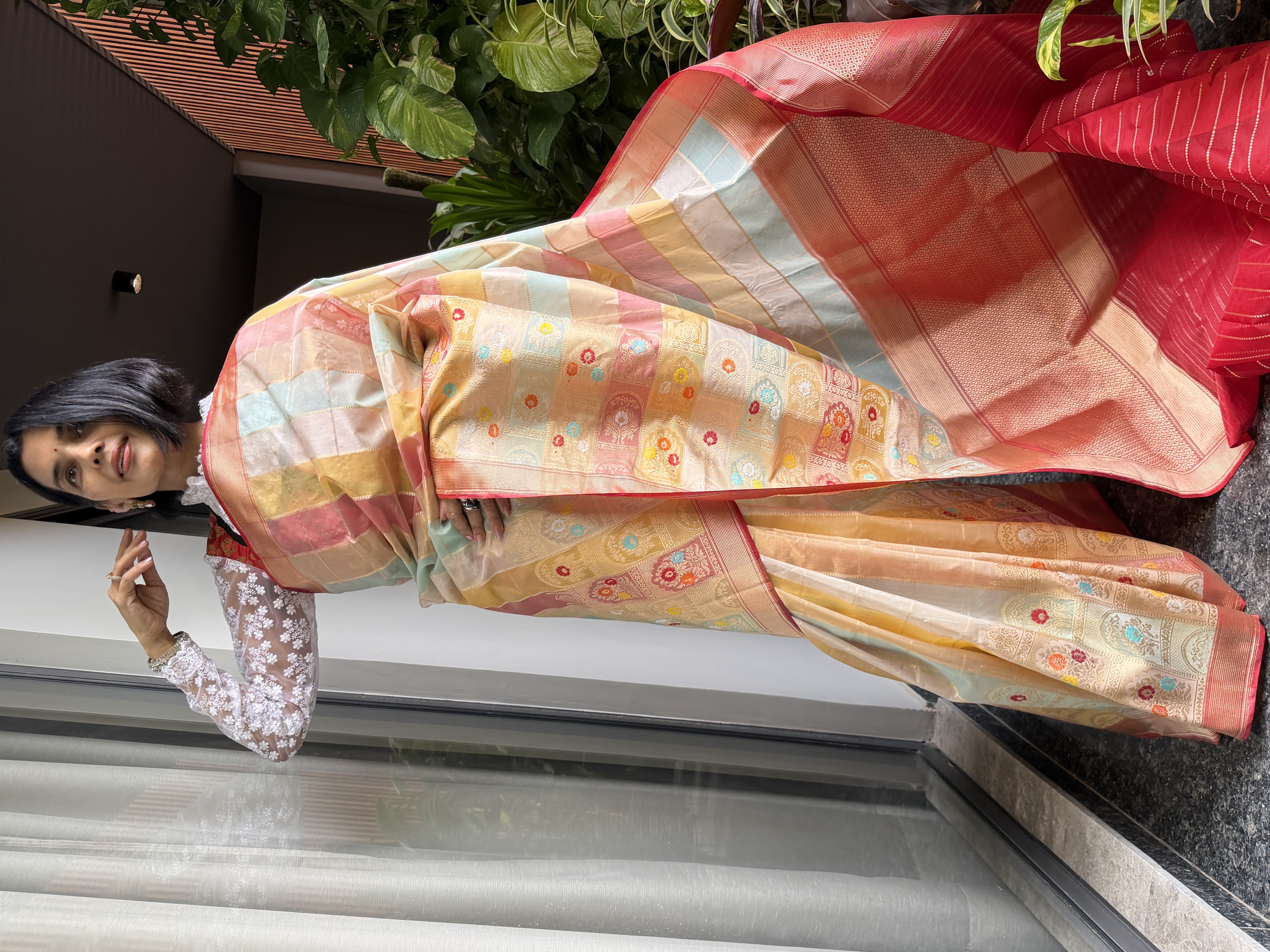 Kora Silk Tissue Pastel Rangkaat Banarasi with Kaduwa Meenakari Zari — Banarasi, Kora Silk Tissue, Varanasi, Uttar Pradesh, view 6