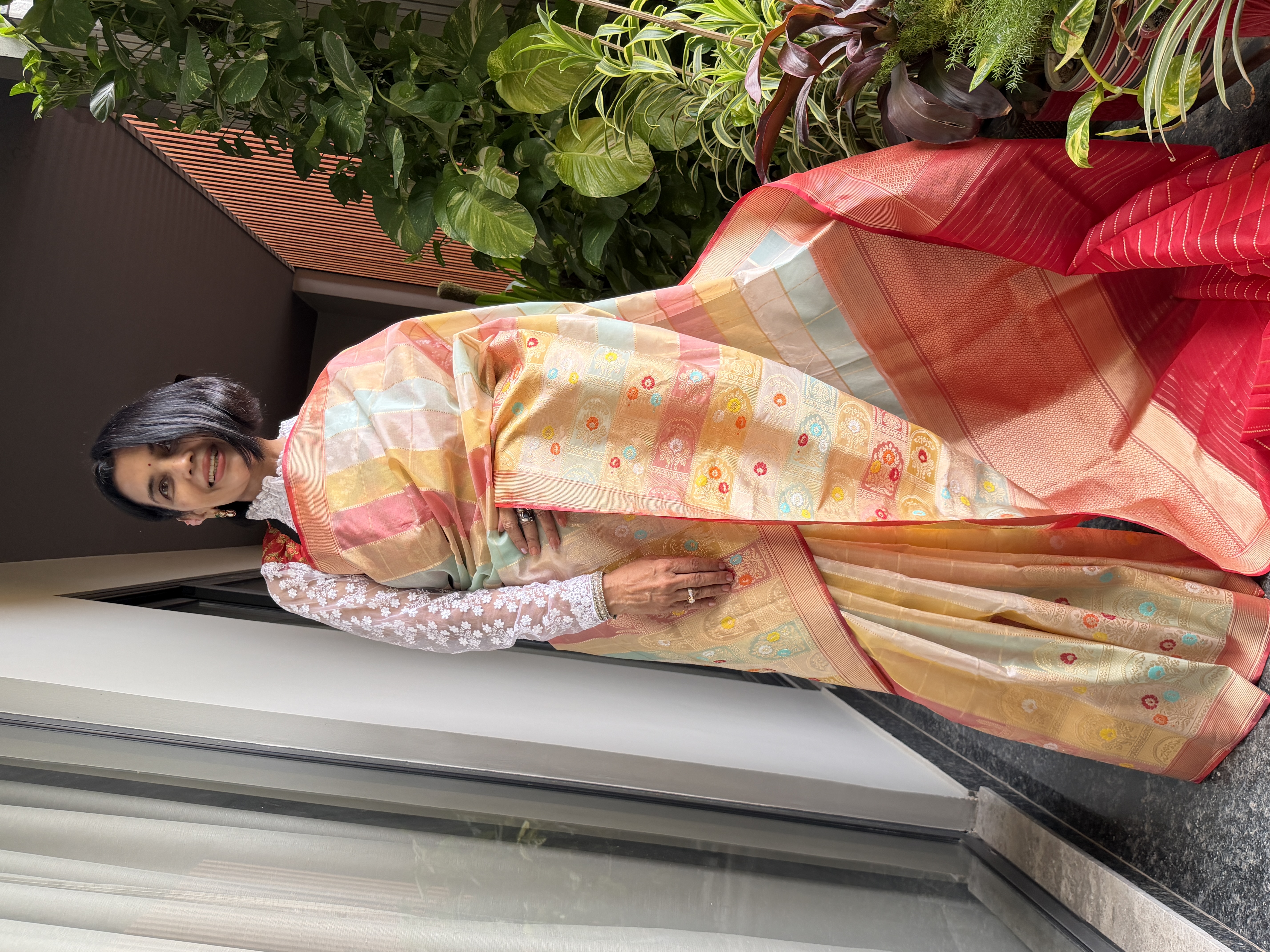 Kora Silk Tissue Pastel Rangkaat Banarasi with Kaduwa Meenakari Zari — Banarasi, Kora Silk Tissue, Varanasi, Uttar Pradesh, view 7