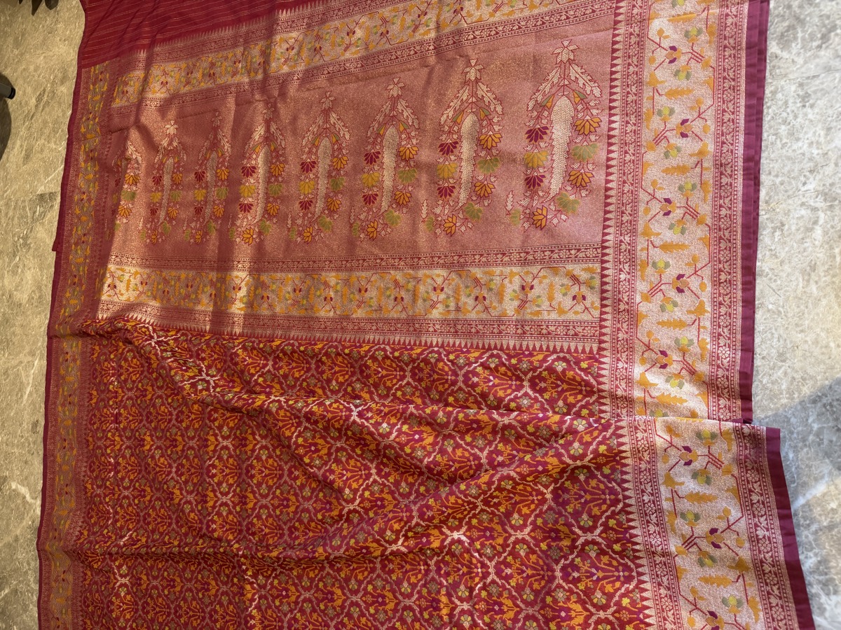 Rani Pink Ektara Katan Silk Cutwork Jamdani Banarasi Saree — Banarasi, Ektara Katan Silk, Varanasi, Uttar Pradesh, view 10