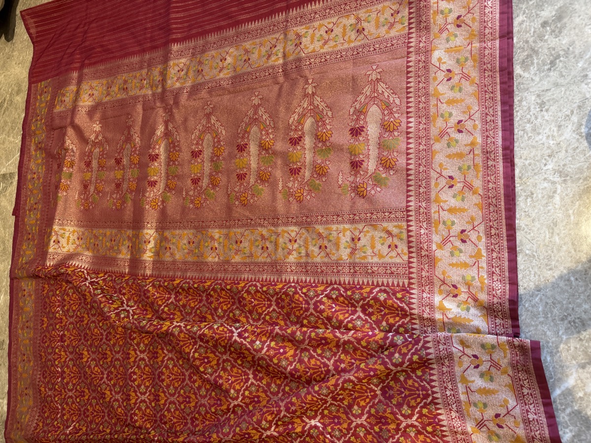Rani Pink Ektara Katan Silk Cutwork Jamdani Banarasi Saree — Banarasi, Ektara Katan Silk, Varanasi, Uttar Pradesh, view 8