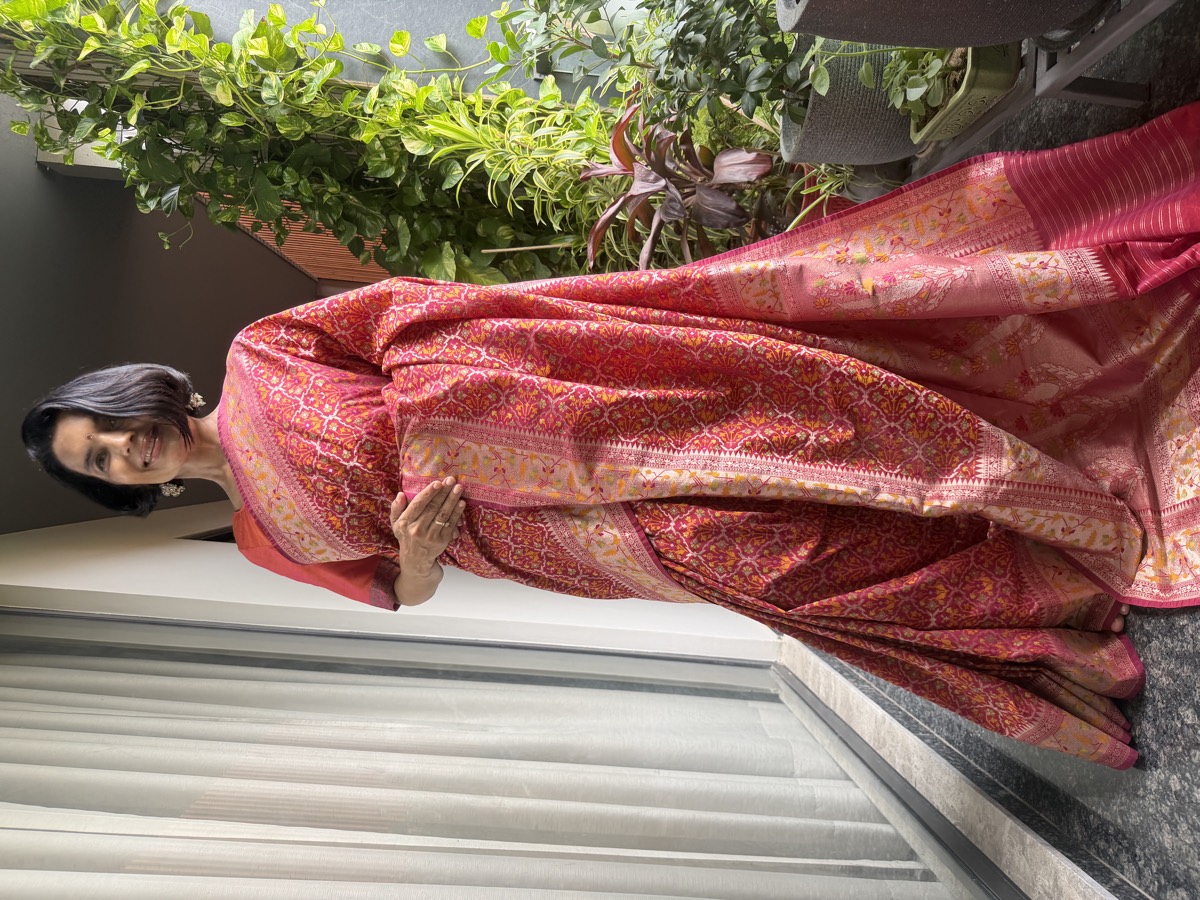 Rani Pink Ektara Katan Silk Cutwork Jamdani Banarasi Saree — Banarasi, Ektara Katan Silk, Varanasi, Uttar Pradesh, view 2