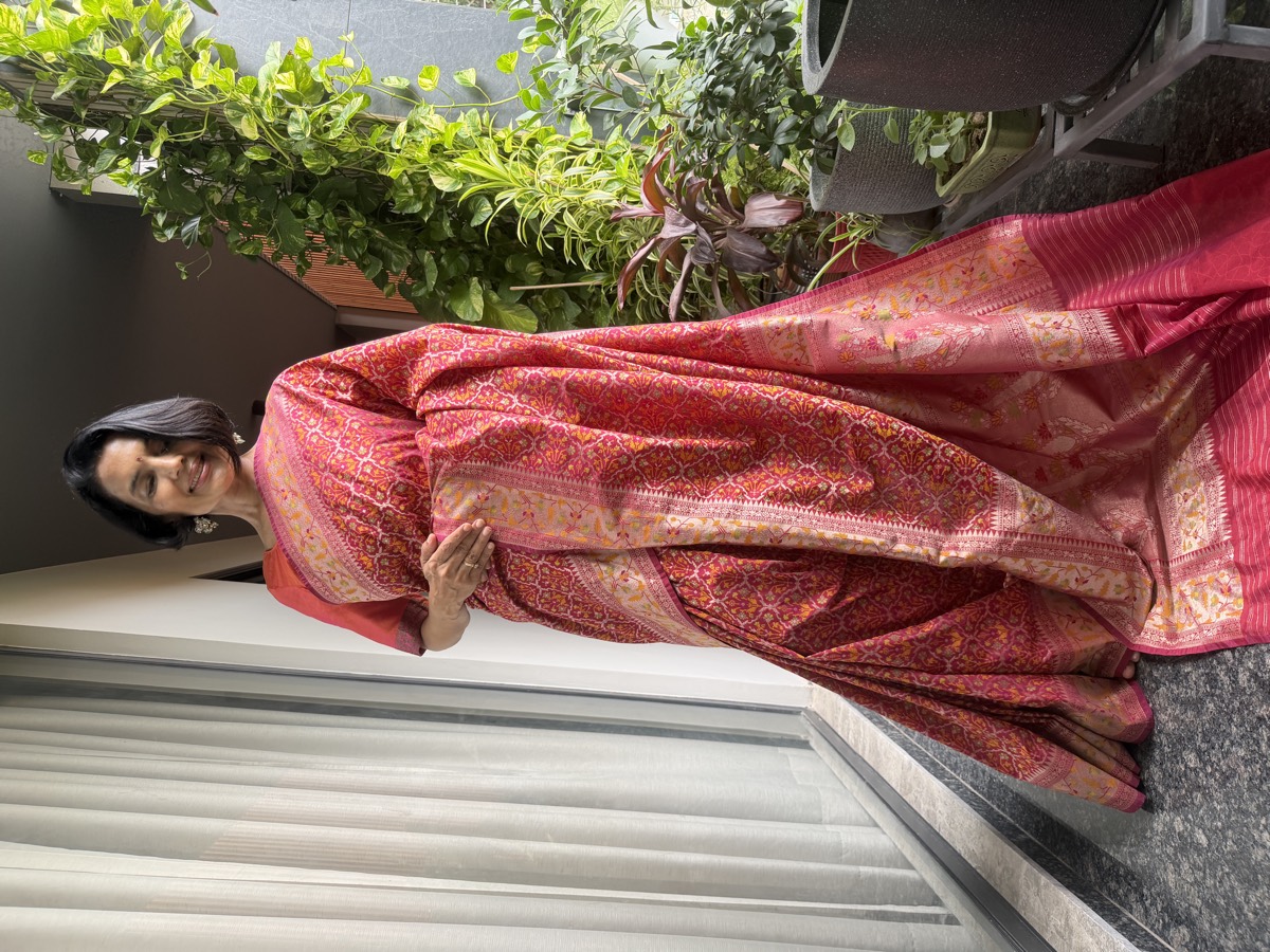 Rani Pink Ektara Katan Silk Cutwork Jamdani Banarasi Saree — Banarasi, Ektara Katan Silk, Varanasi, Uttar Pradesh, view 6