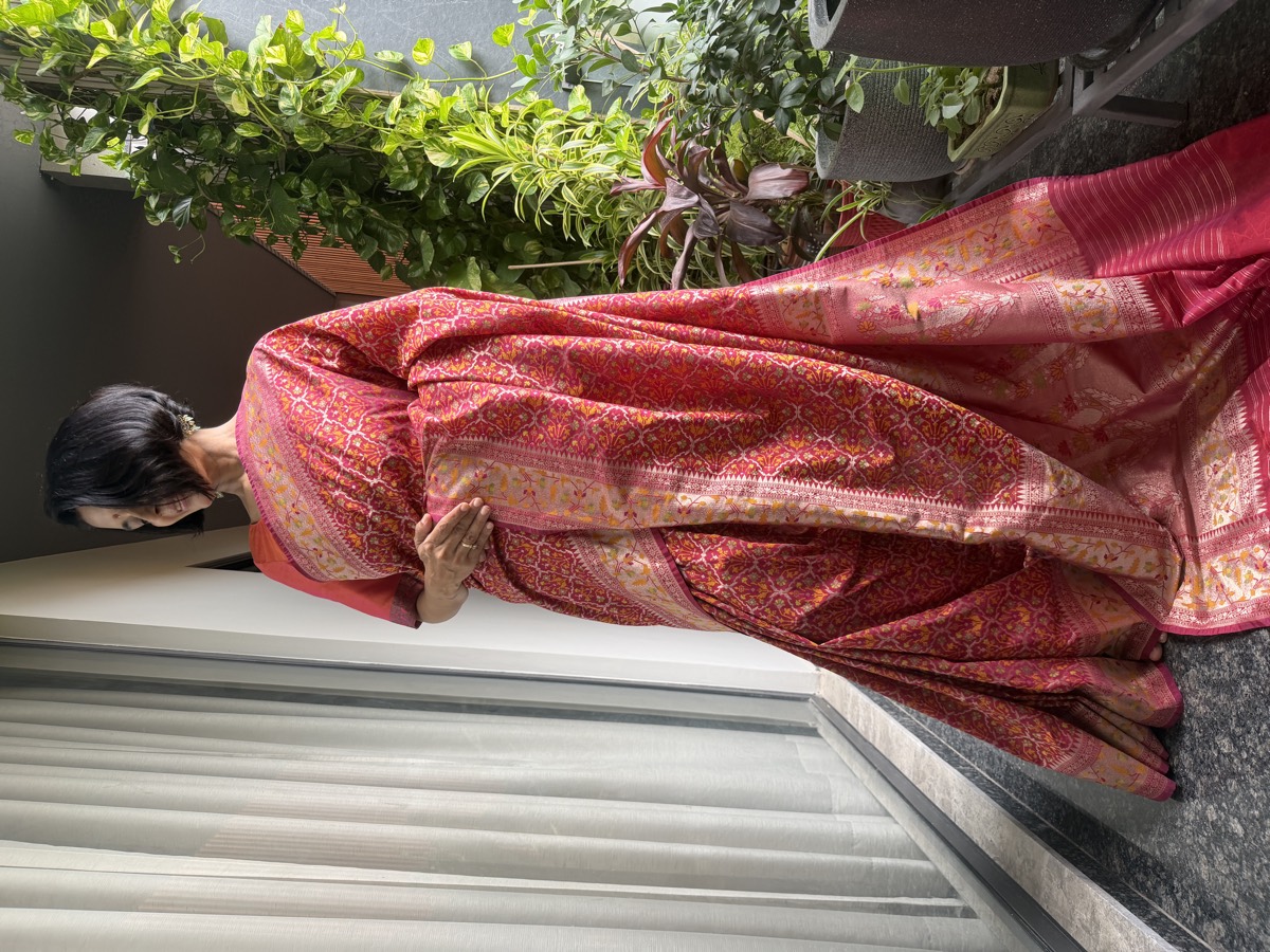 Rani Pink Ektara Katan Silk Cutwork Jamdani Banarasi Saree — Banarasi, Ektara Katan Silk, Varanasi, Uttar Pradesh, view 5