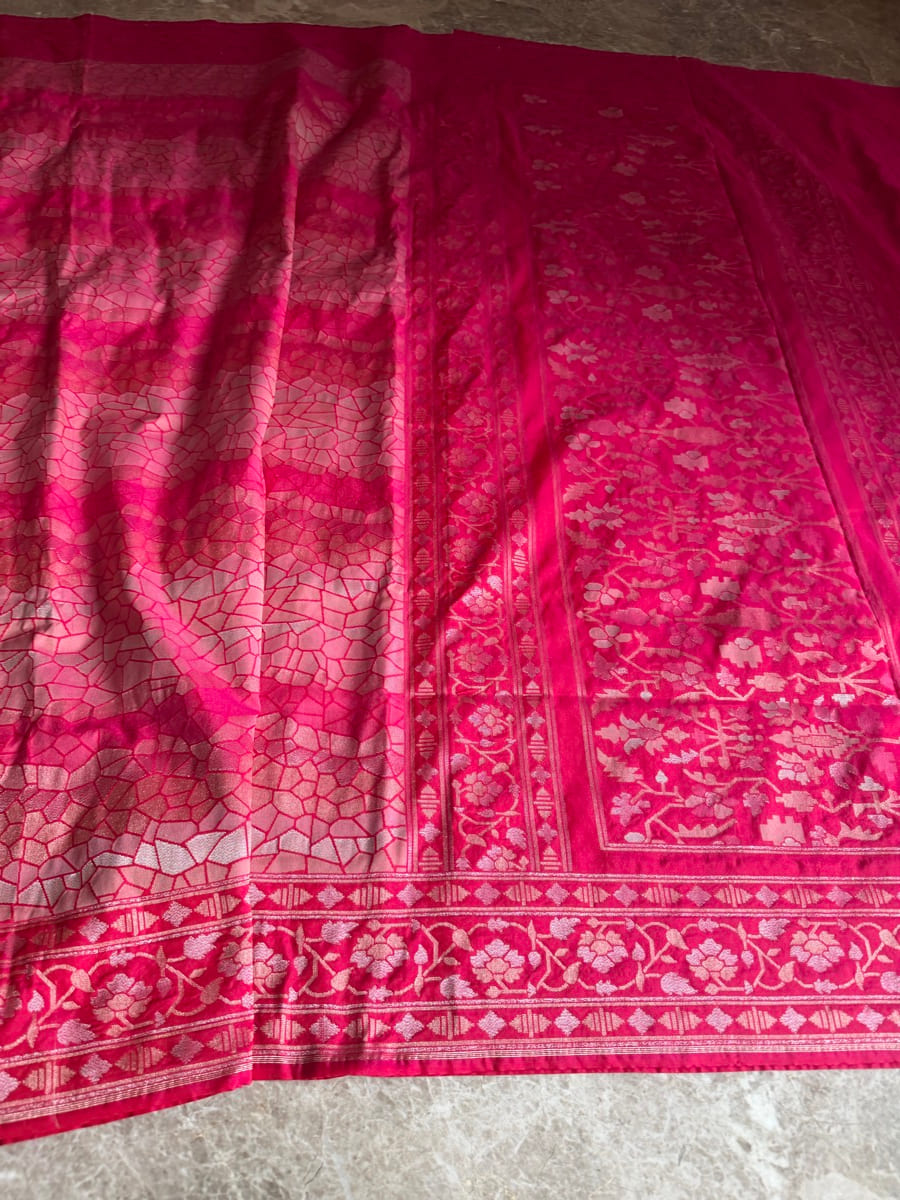 Rani Pink Katan Silk Handloom Banarasi Saree — Banarasi, Katan Silk, Varanasi, Uttar Pradesh, view 5