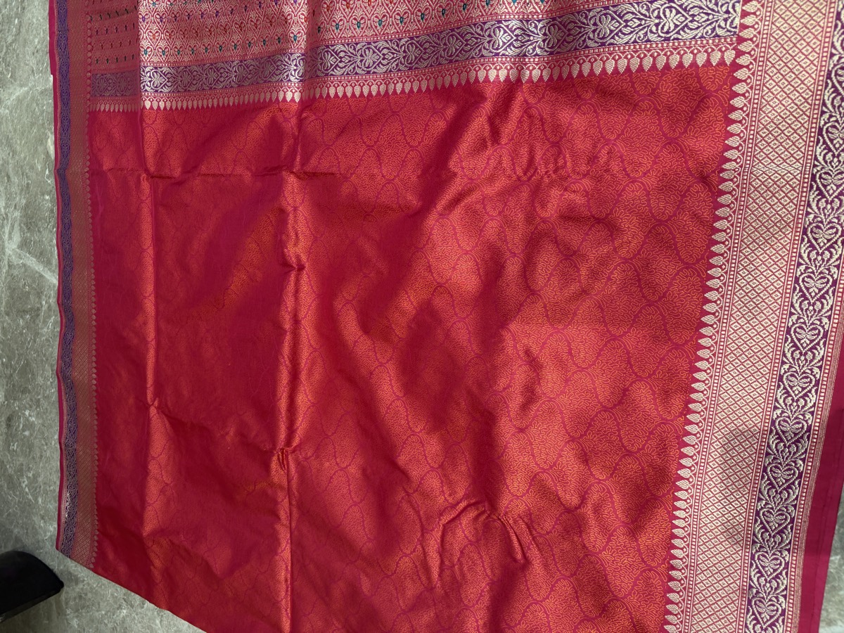Rani Pink Silk Tanchoi Banarasi Saree with Kaduwa Meenakari Border & Pallu — Banarasi, Silk, Varanasi, Uttar Pradesh, view 6