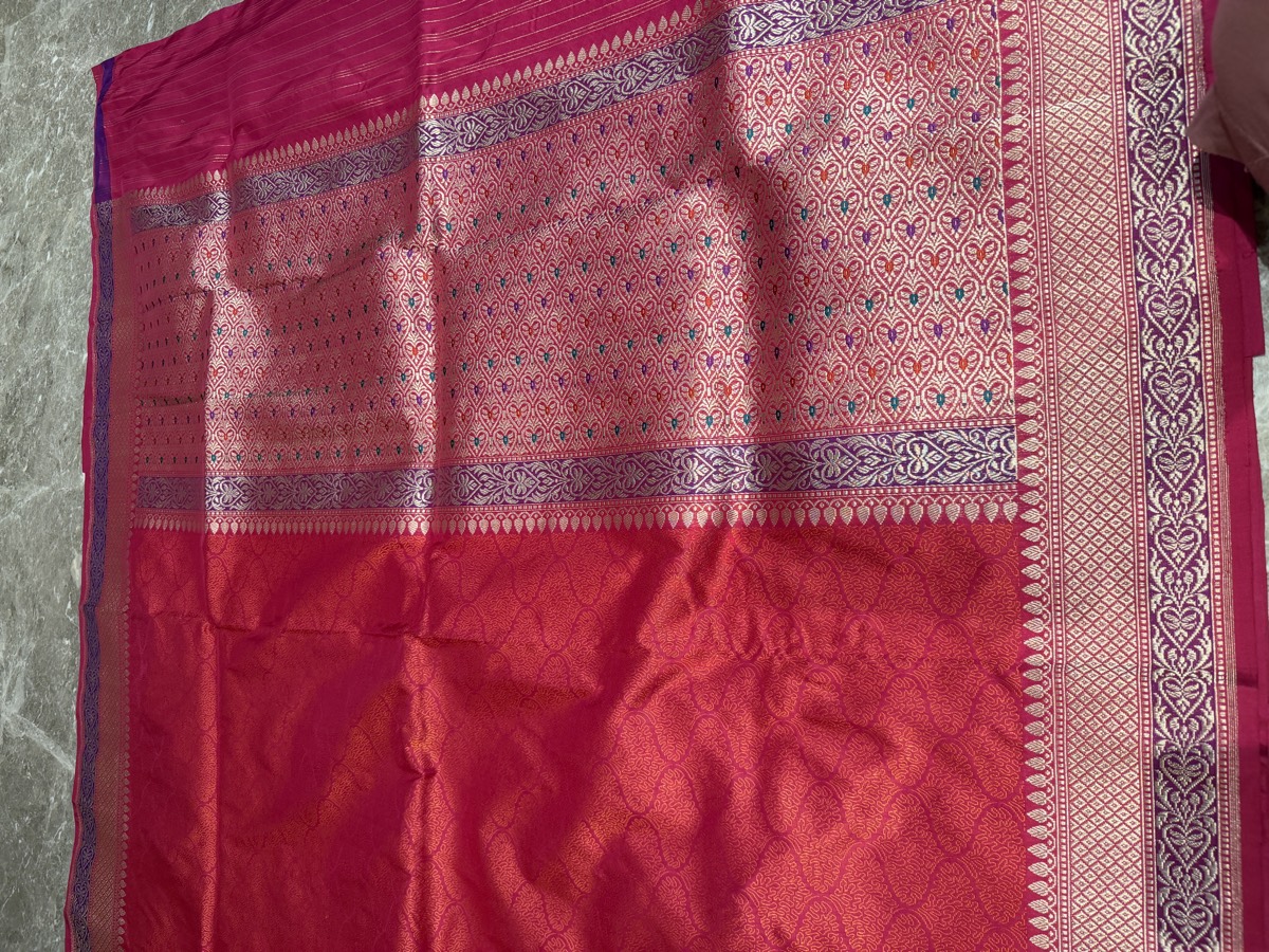 Rani Pink Silk Tanchoi Banarasi Saree with Kaduwa Meenakari Border & Pallu — Banarasi, Silk, Varanasi, Uttar Pradesh, view 5