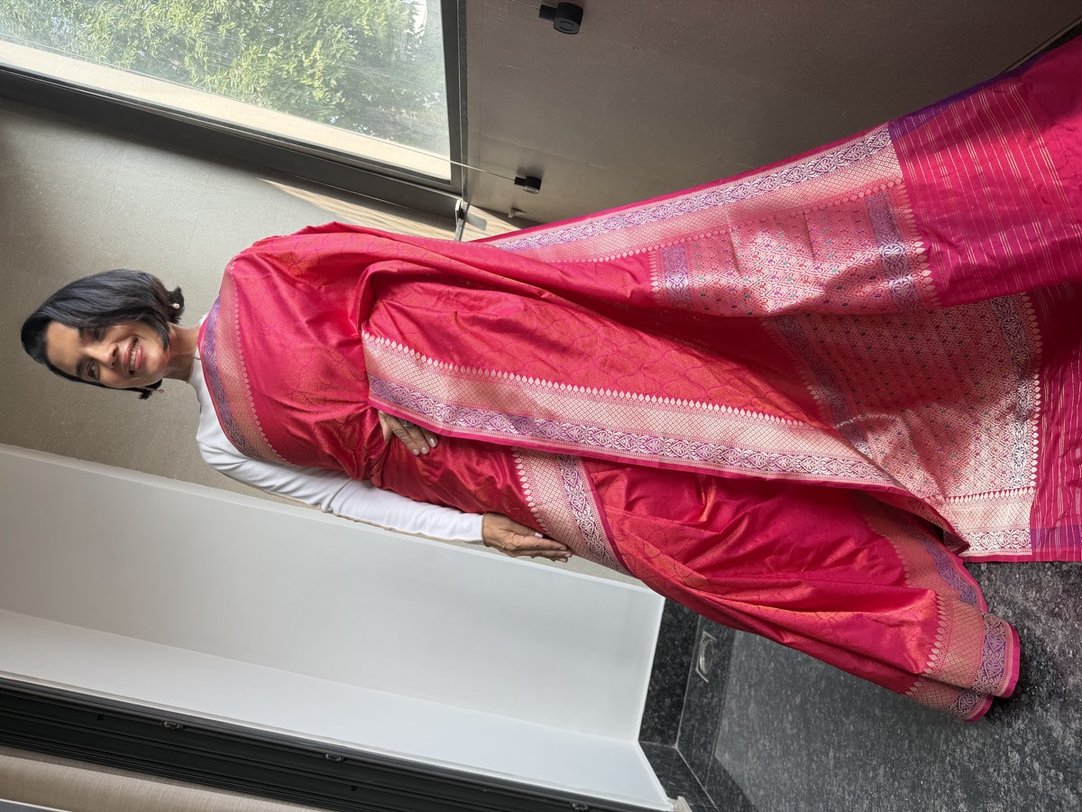 Rani Pink Silk Tanchoi Banarasi Saree with Kaduwa Meenakari Border & Pallu — Banarasi, Silk, Varanasi, Uttar Pradesh