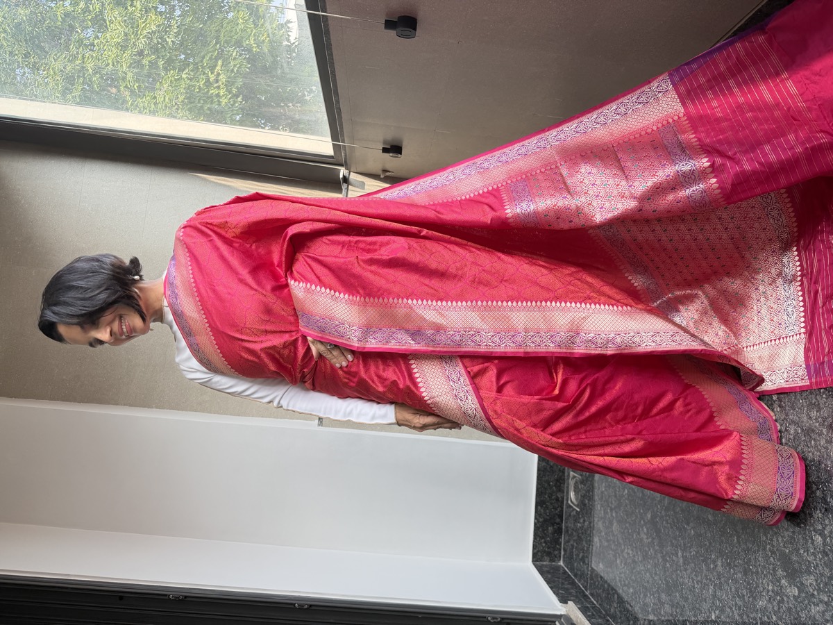 Rani Pink Silk Tanchoi Banarasi Saree with Kaduwa Meenakari Border & Pallu — Banarasi, Silk, Varanasi, Uttar Pradesh, view 2