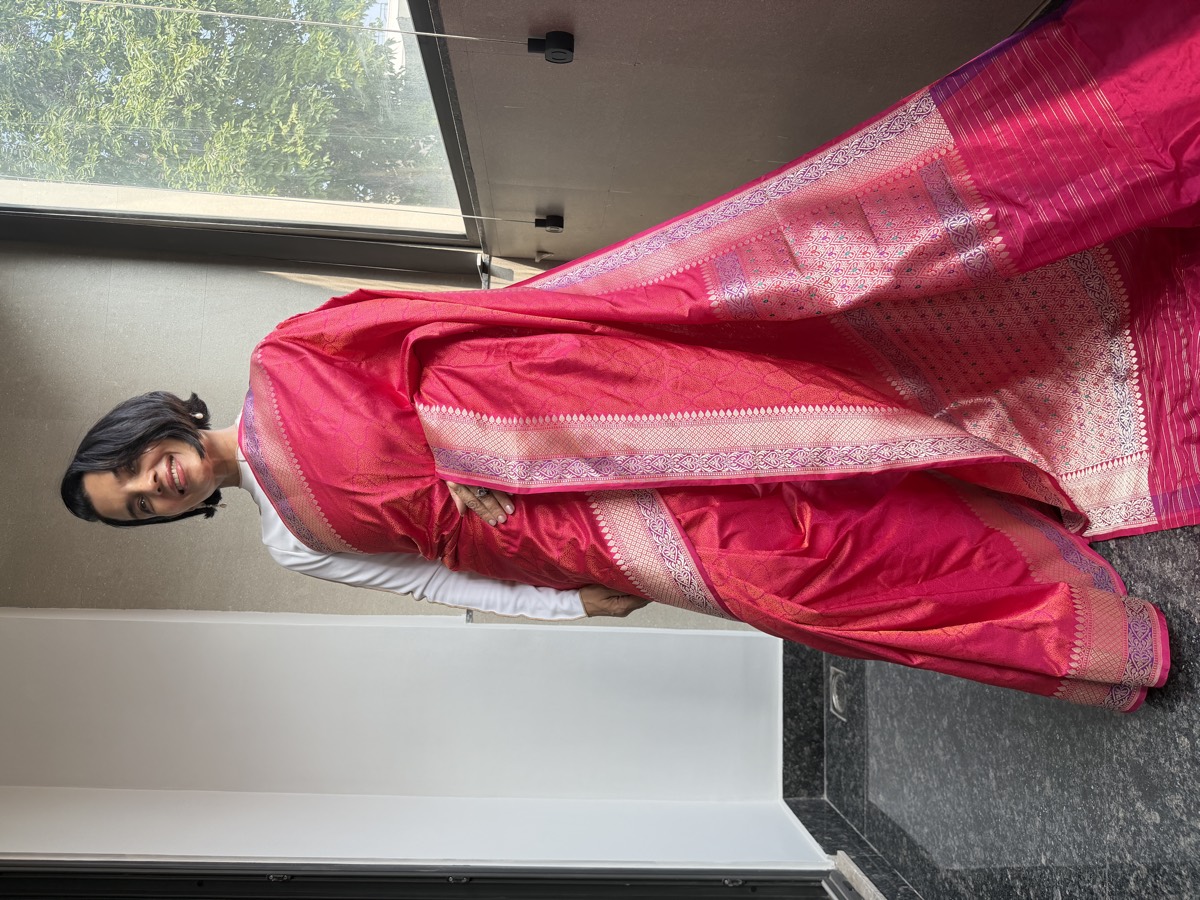 Rani Pink Silk Tanchoi Banarasi Saree with Kaduwa Meenakari Border & Pallu — Banarasi, Silk, Varanasi, Uttar Pradesh, view 3