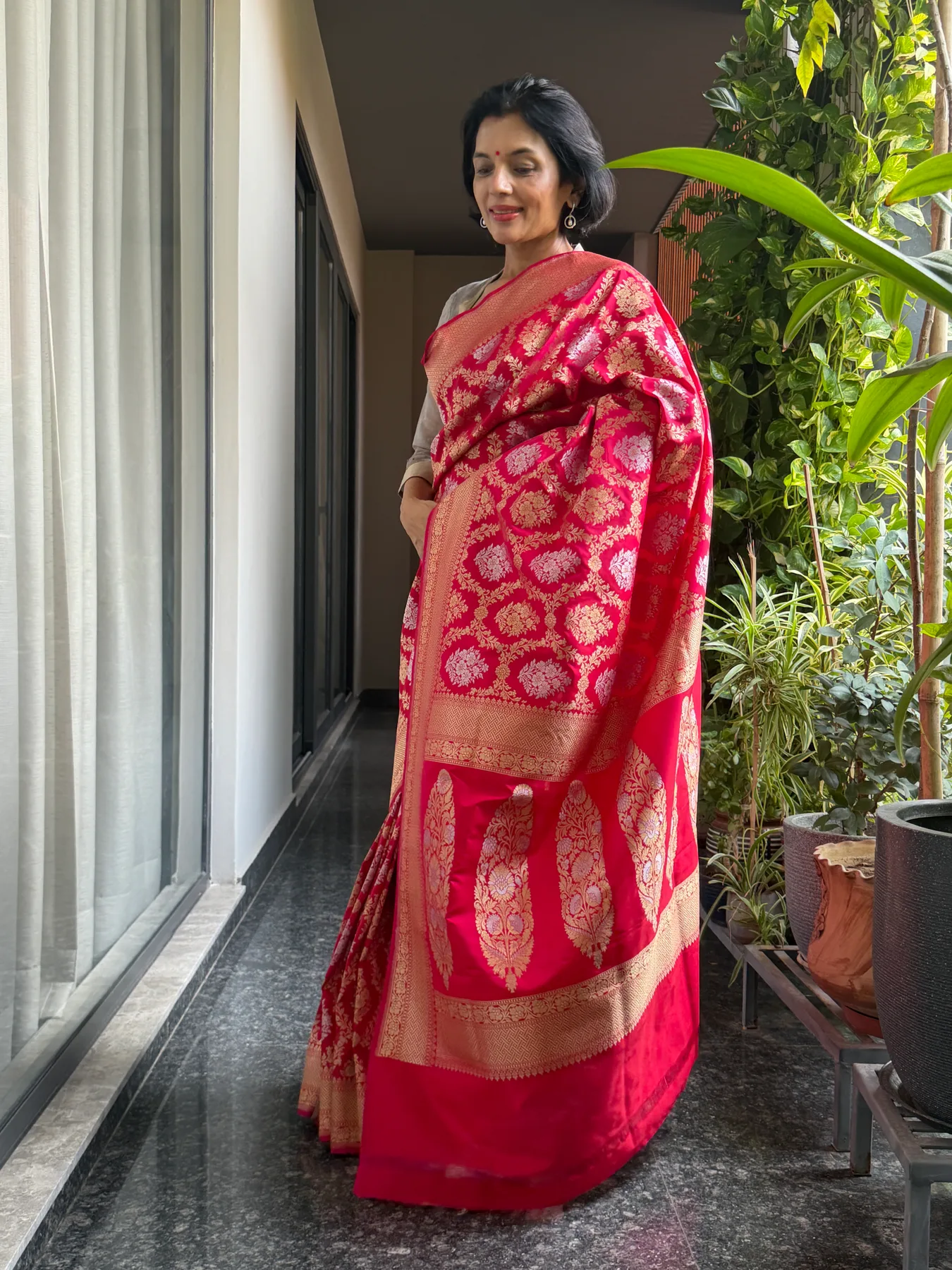 Rani Pink Sona-Rupa Katan Silk Floral Banarasi Saree — Banarasi, Katan Silk
