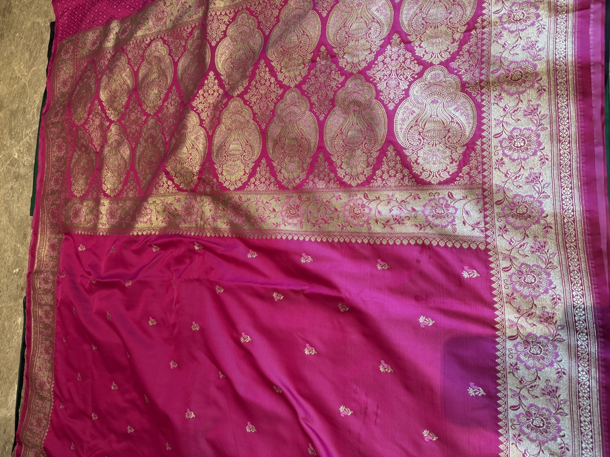 Rani Pink Vintage-Inspired Mushroo Silk Banarasi Saree — Banarasi, Mushroo Silk, Varanasi, Uttar Pradesh, view 6