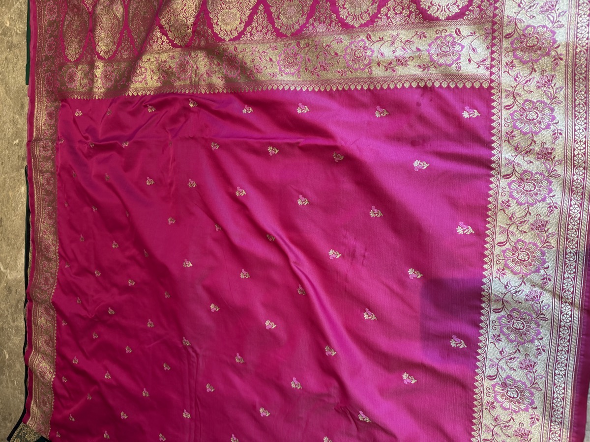 Rani Pink Vintage-Inspired Mushroo Silk Banarasi Saree — Banarasi, Mushroo Silk, Varanasi, Uttar Pradesh, view 7