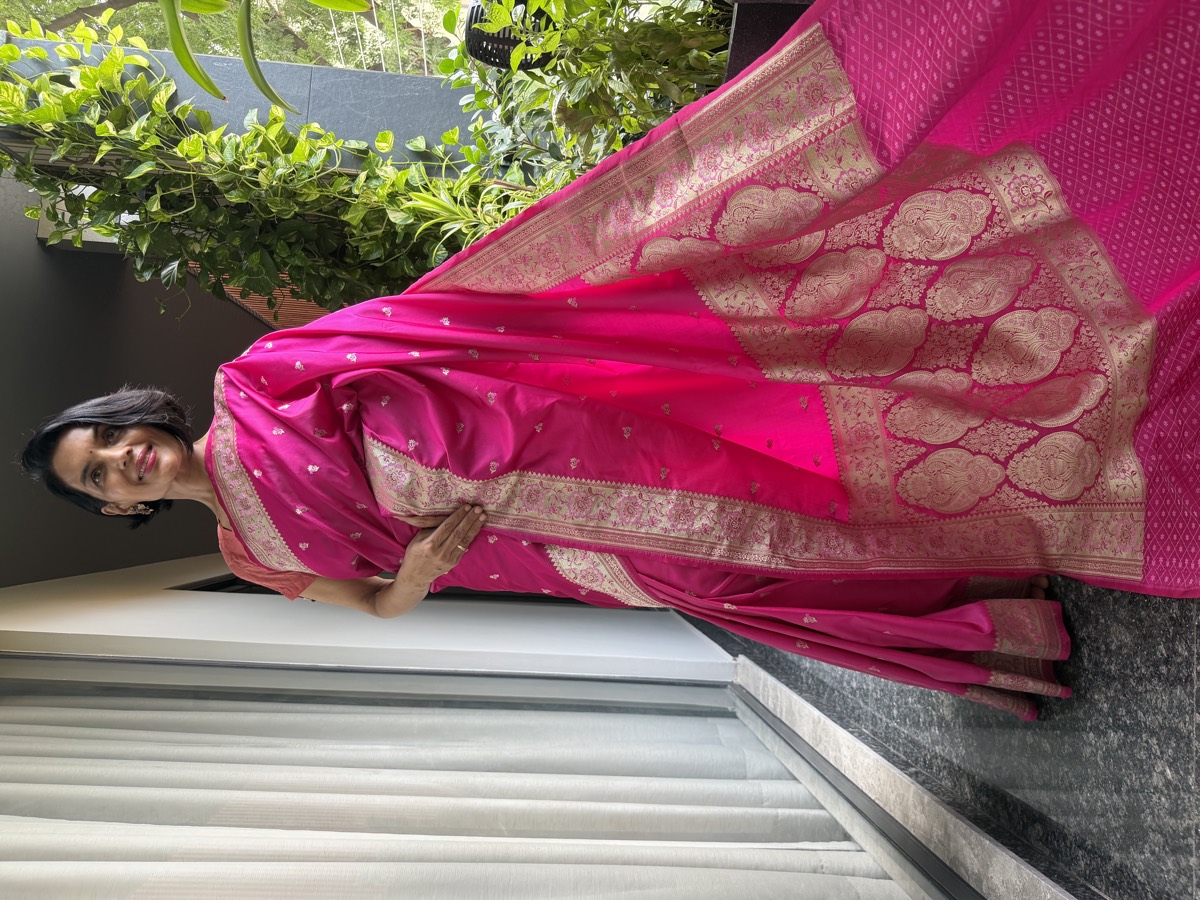 Rani Pink Vintage-Inspired Mushroo Silk Banarasi Saree — Banarasi, Mushroo Silk, Varanasi, Uttar Pradesh, view 1