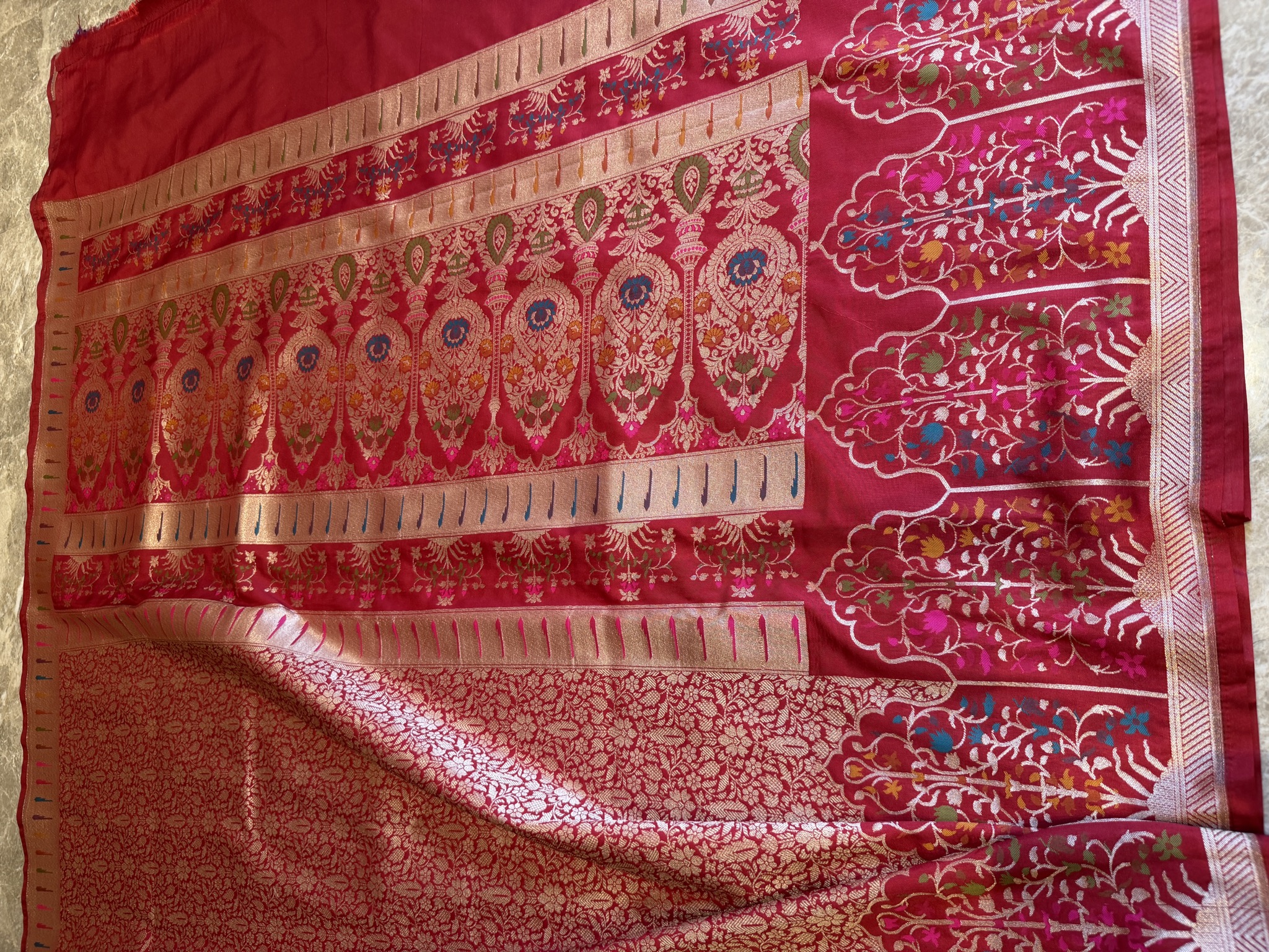 Red Banarasi Soft Silk Brocade Saree with Muniya Border — Banarasi, Soft Silk Brocade, Varanasi, Uttar Pradesh, view 8