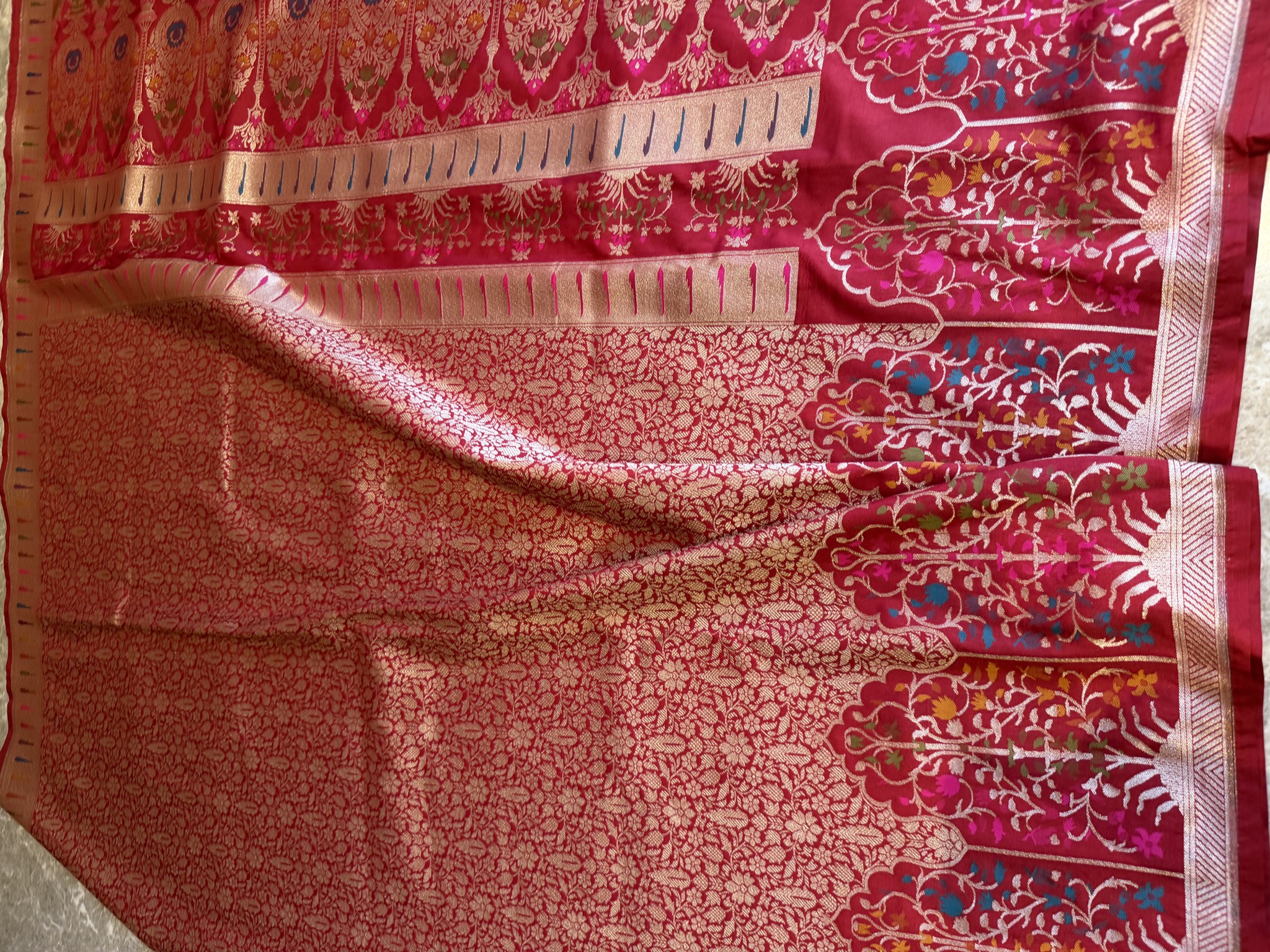 Red Banarasi Soft Silk Brocade Saree with Muniya Border — Banarasi, Soft Silk Brocade, Varanasi, Uttar Pradesh, view 9