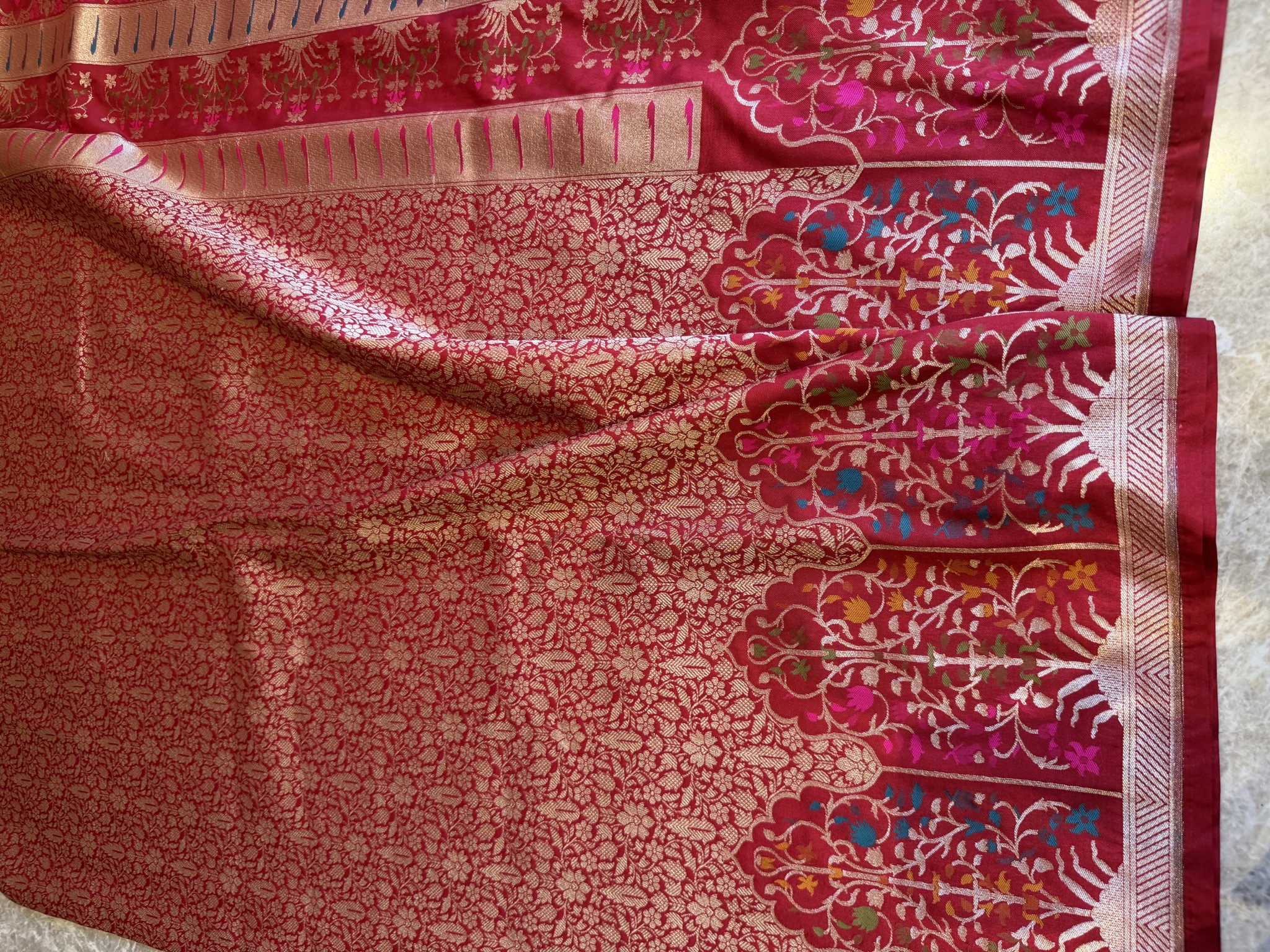 Red Banarasi Soft Silk Brocade Saree with Muniya Border — Banarasi, Soft Silk Brocade, Varanasi, Uttar Pradesh, view 10