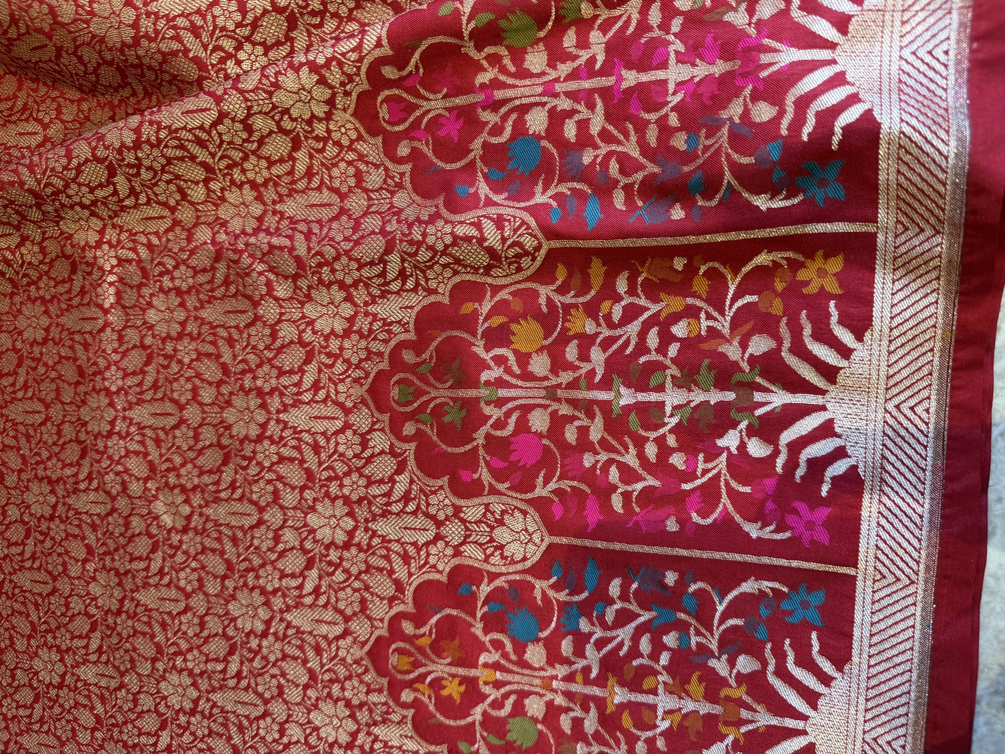 Red Banarasi Soft Silk Brocade Saree with Muniya Border — Banarasi, Soft Silk Brocade, Varanasi, Uttar Pradesh, view 11