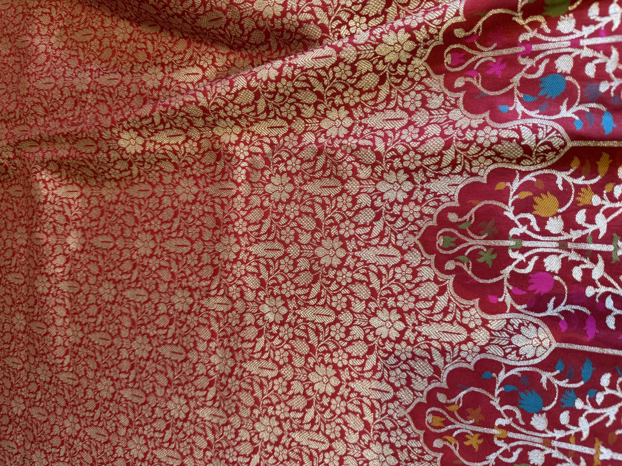 Red Banarasi Soft Silk Brocade Saree with Muniya Border — Banarasi, Soft Silk Brocade, Varanasi, Uttar Pradesh, view 12