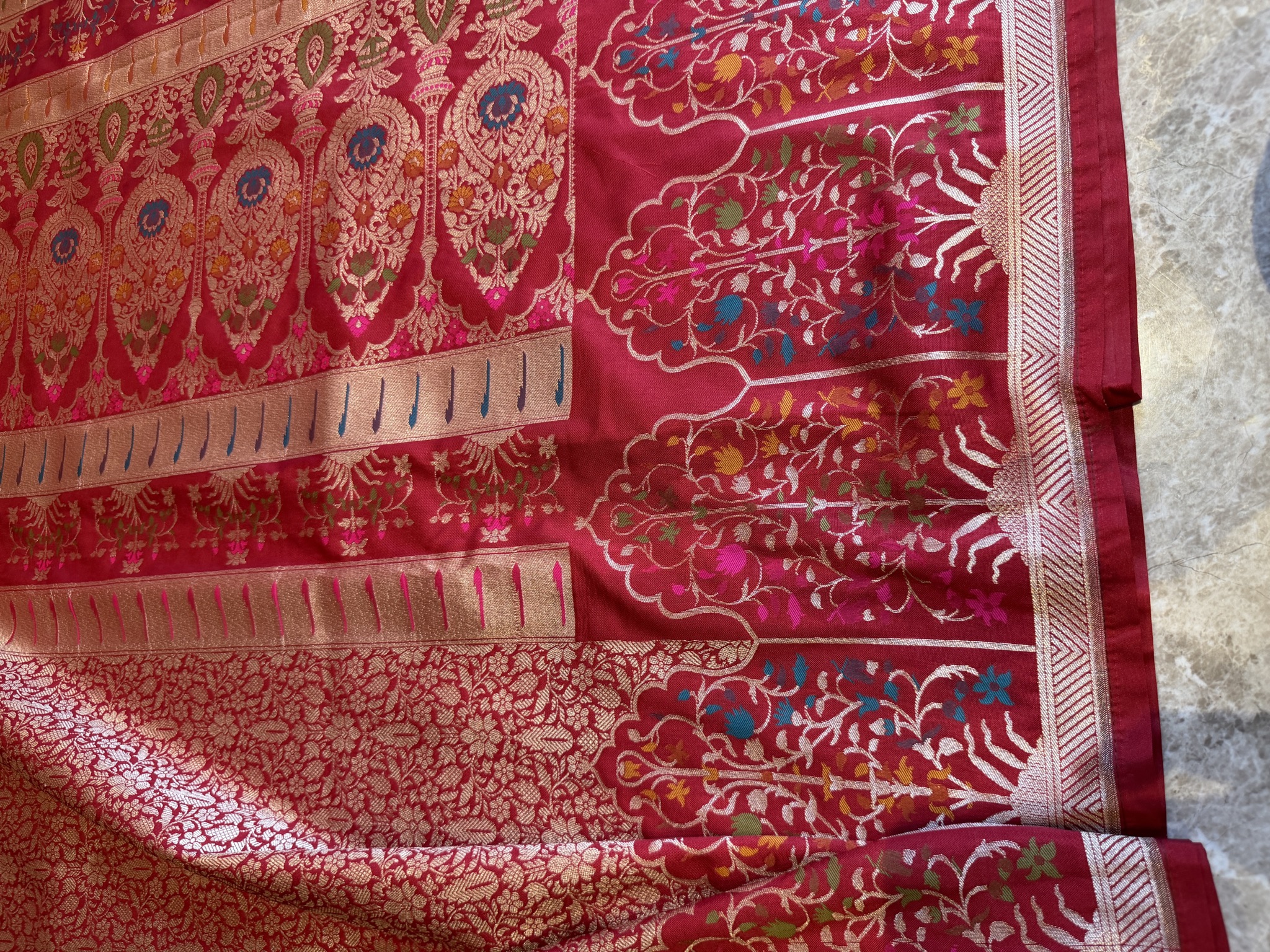 Red Banarasi Soft Silk Brocade Saree with Muniya Border — Banarasi, Soft Silk Brocade, Varanasi, Uttar Pradesh, view 13