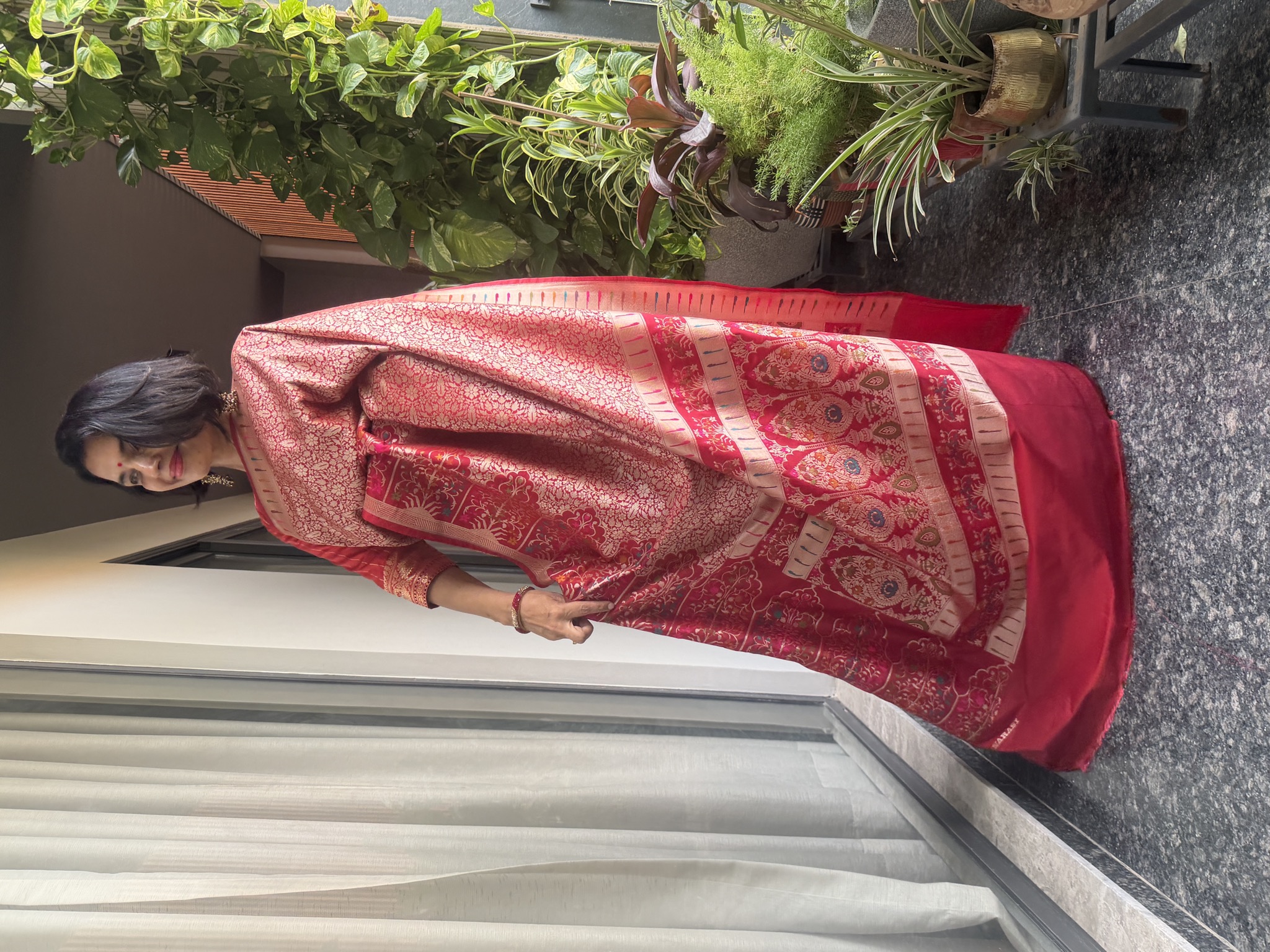 Red Banarasi Soft Silk Brocade Saree with Muniya Border — Banarasi, Soft Silk Brocade, Varanasi, Uttar Pradesh, view 4