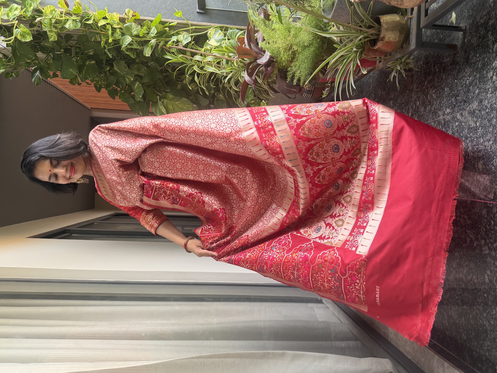 Red Banarasi Soft Silk Brocade Saree with Muniya Border — Banarasi, Soft Silk Brocade, Varanasi, Uttar Pradesh, view 5