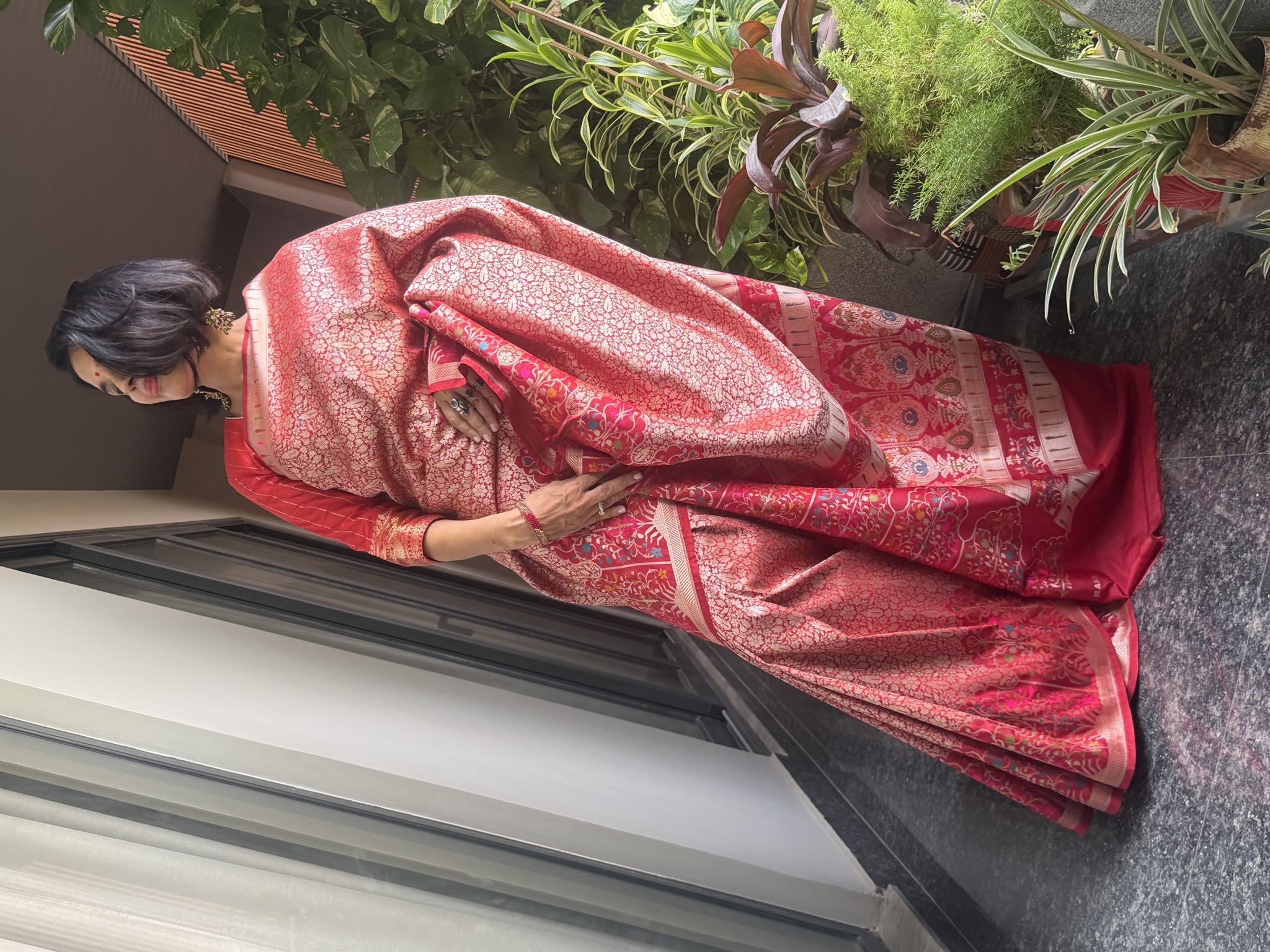 Red Banarasi Soft Silk Brocade Saree with Muniya Border — Banarasi, Soft Silk Brocade, Varanasi, Uttar Pradesh, view 3