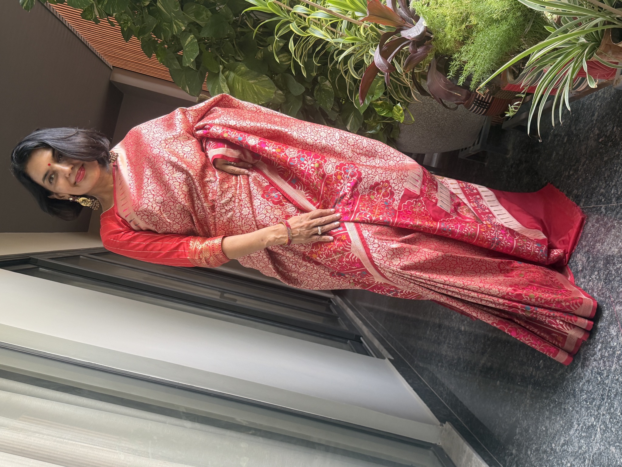 Red Banarasi Soft Silk Brocade Saree with Muniya Border — Banarasi, Soft Silk Brocade, Varanasi, Uttar Pradesh, view 6