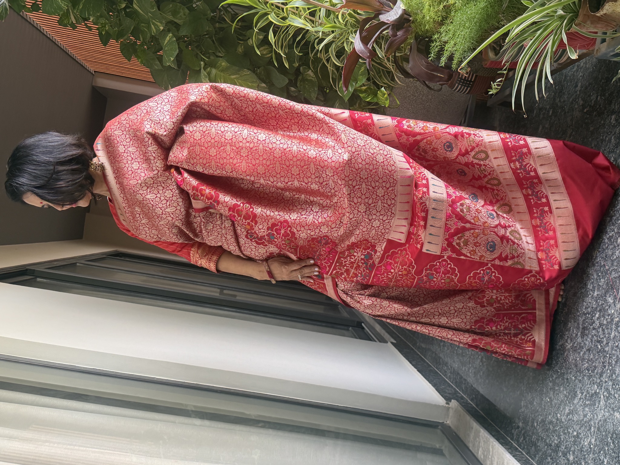 Red Banarasi Soft Silk Brocade Saree with Muniya Border — Banarasi, Soft Silk Brocade, Varanasi, Uttar Pradesh, view 7