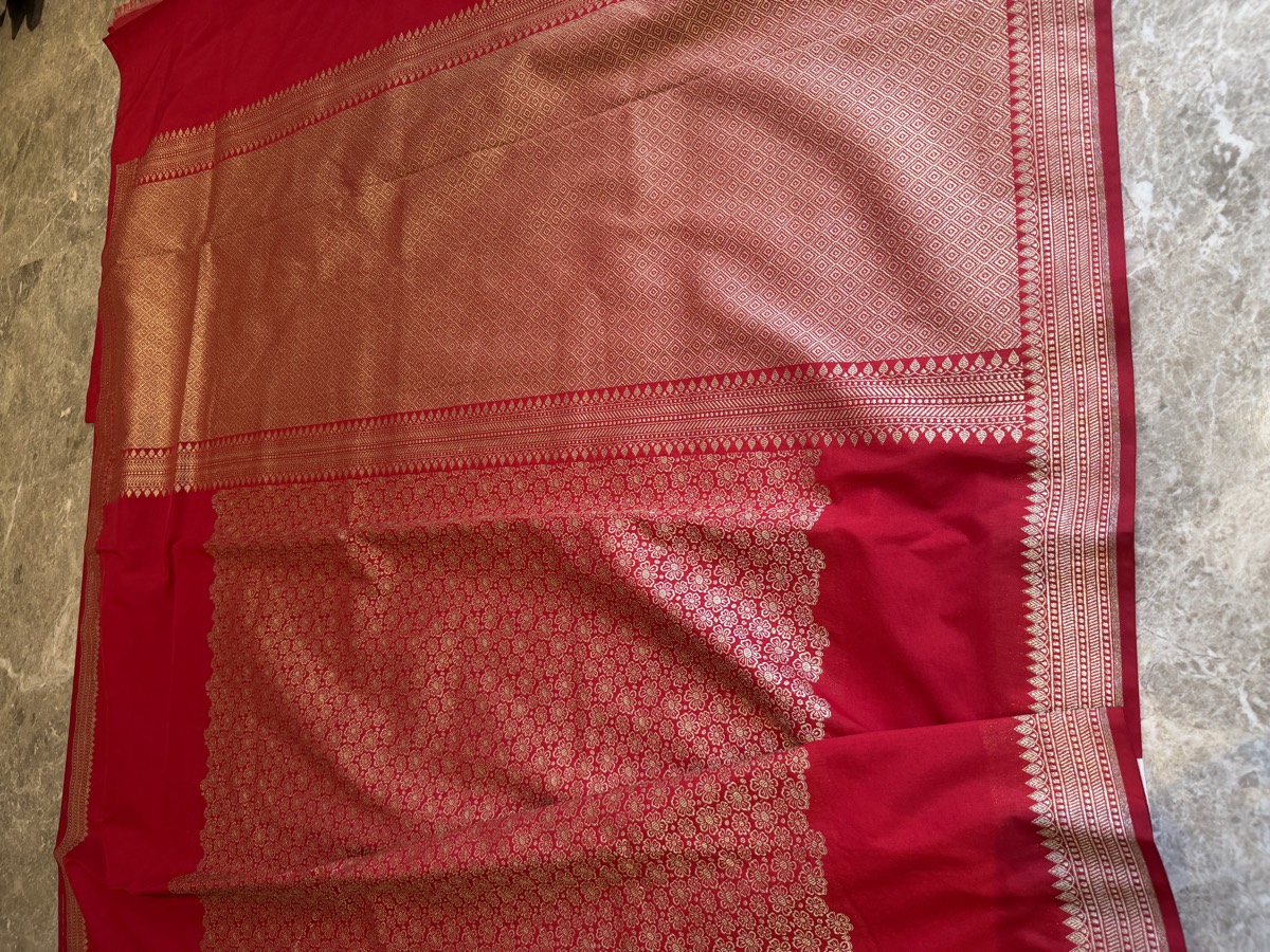 Red Ektara Mushroo Katan Silk Banarasi Saree — Banarasi, Mushroo Katan Silk, Varanasi, Uttar Pradesh, view 4