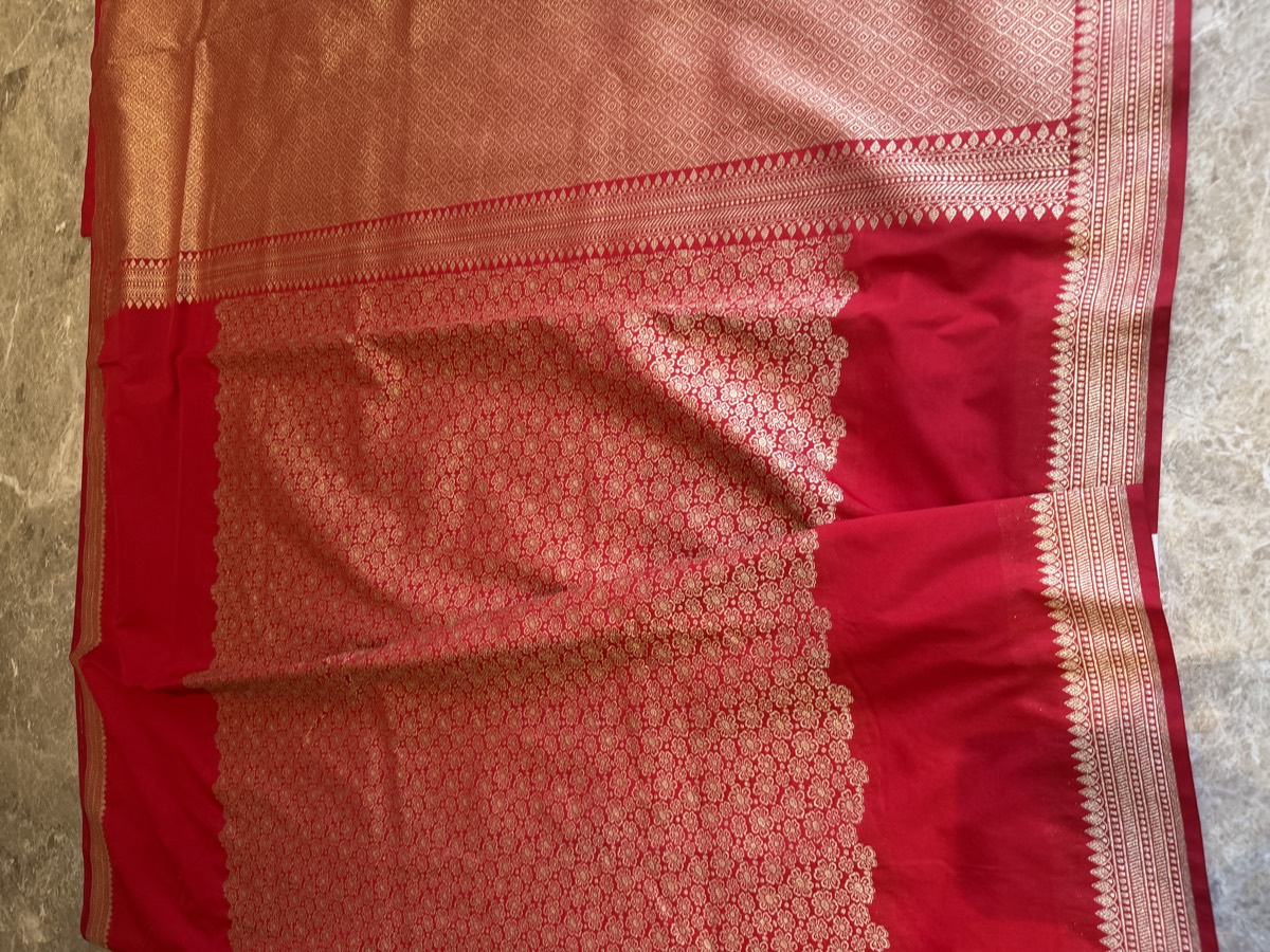 Red Ektara Mushroo Katan Silk Banarasi Saree — Banarasi, Mushroo Katan Silk, Varanasi, Uttar Pradesh, view 5