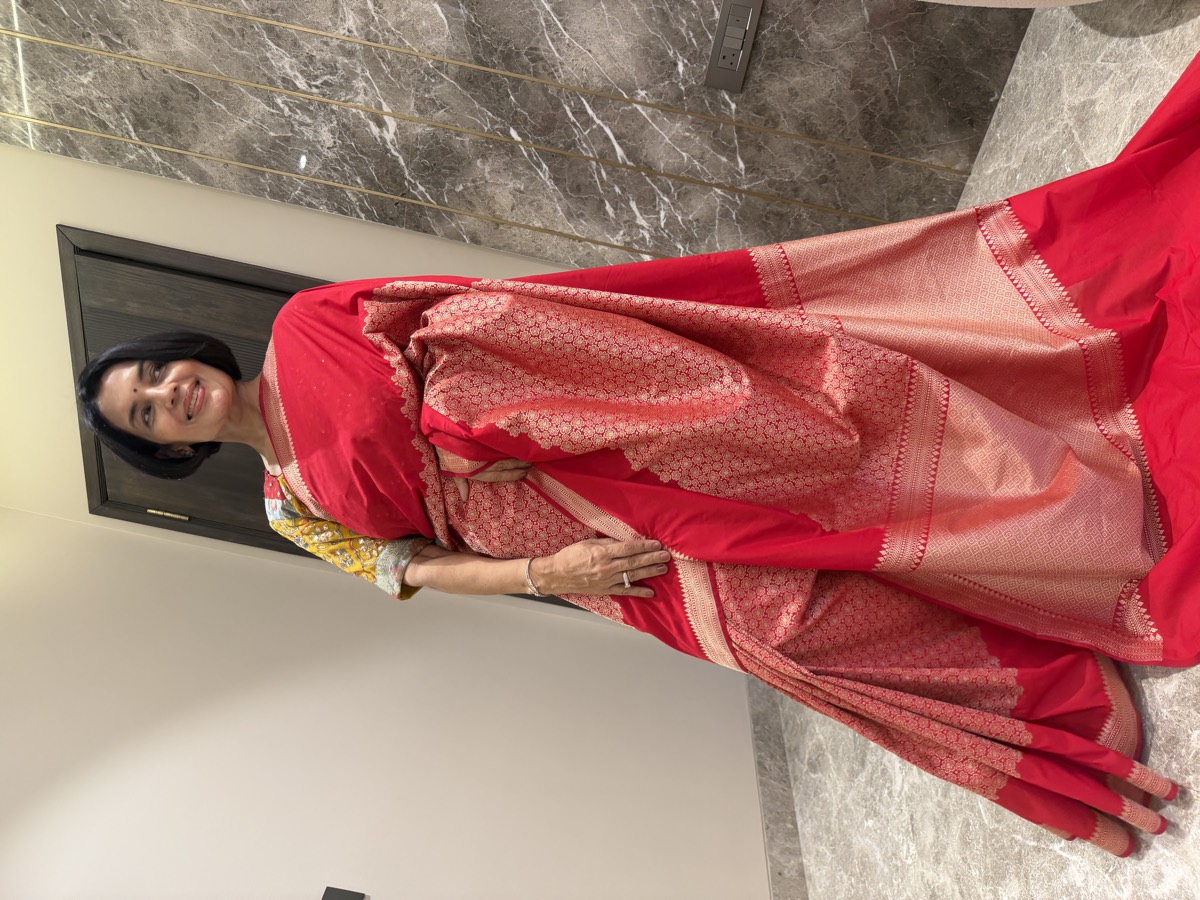 Red Ektara Mushroo Katan Silk Banarasi Saree — Banarasi, Mushroo Katan Silk, Varanasi, Uttar Pradesh, view 2